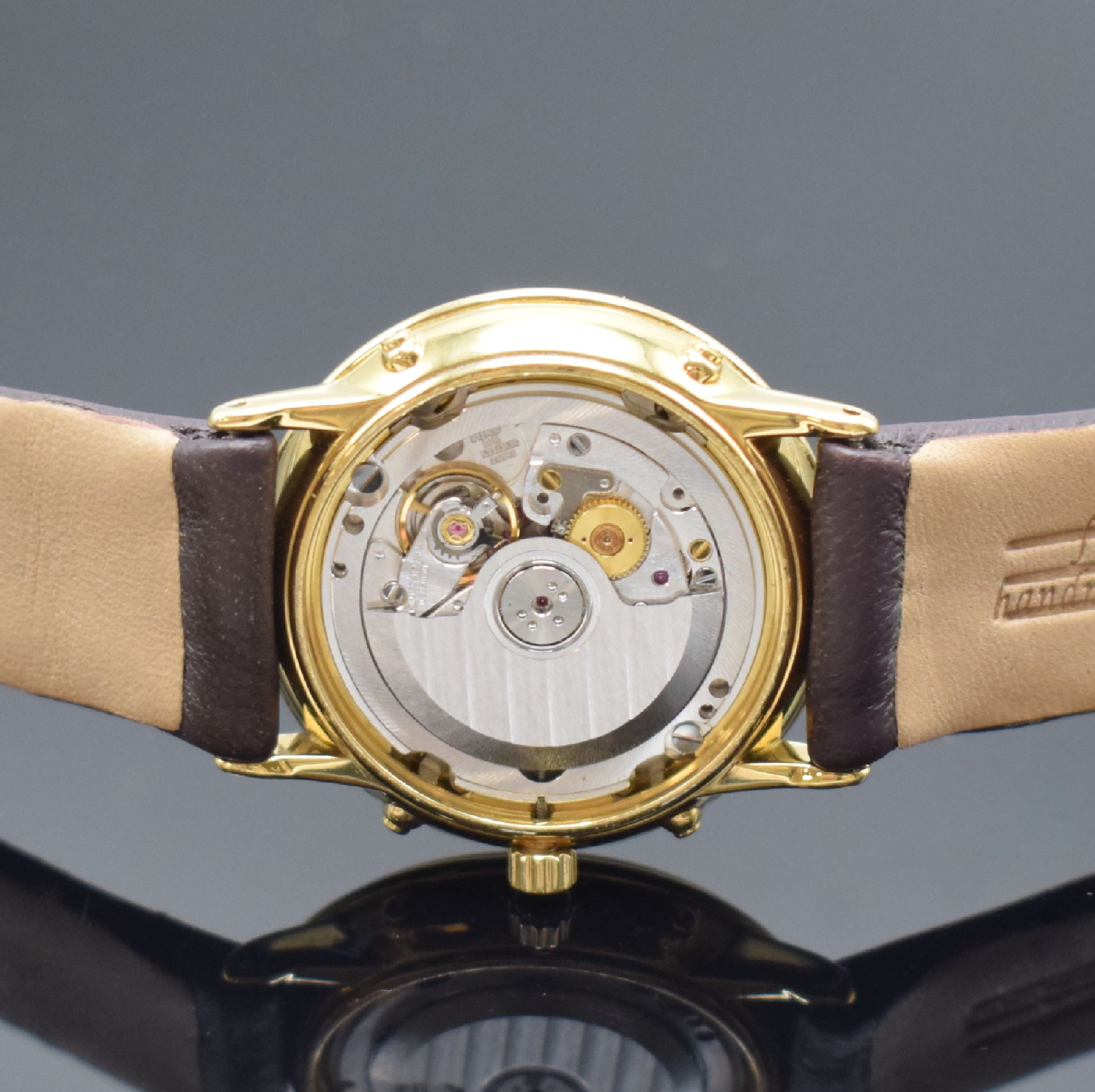 Detail h: BLANCPAIN Villeret Herrenarmbanduhr mit Vollkalender in GG 750/000 Referenz 6595-1418, Schweiz verk. 1996, Automatik, 3-teil. Geh., Boden und ...