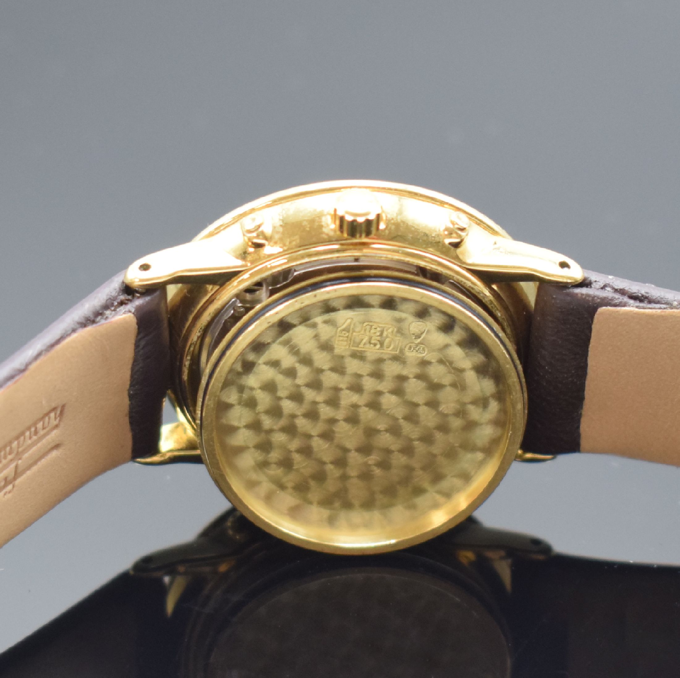 Detail i: BLANCPAIN Villeret Herrenarmbanduhr mit Vollkalender in GG 750/000 Referenz 6595-1418, Schweiz verk. 1996, Automatik, 3-teil. Geh., Boden und ...