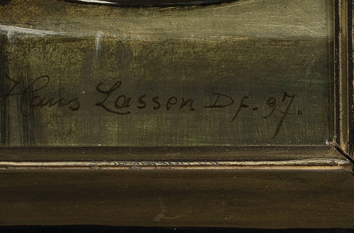 Detail a: Hans August Lassen, 1857 Hadersleben-1938 Ratingen, Studium an der Akademie Düsseldorf, Ein Schluck Bowle, Nutzung des Sujet zur Darstellung eines ...