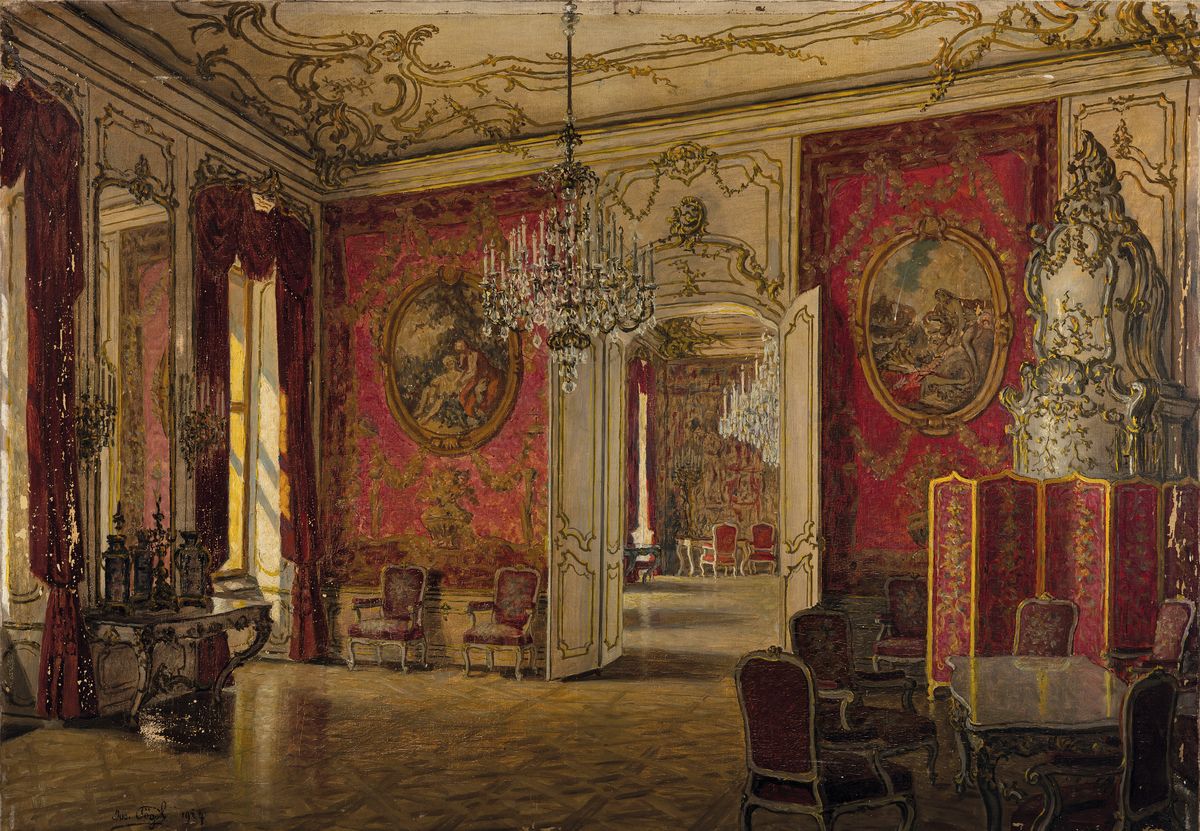 Josef Pögl, 1867 St.Peter bei Graz-1956 Wien , Studium an der Staatsgewerbeschule u. Landeskunstschule Graz u. an der Akademie Wien, Interieur aus ...