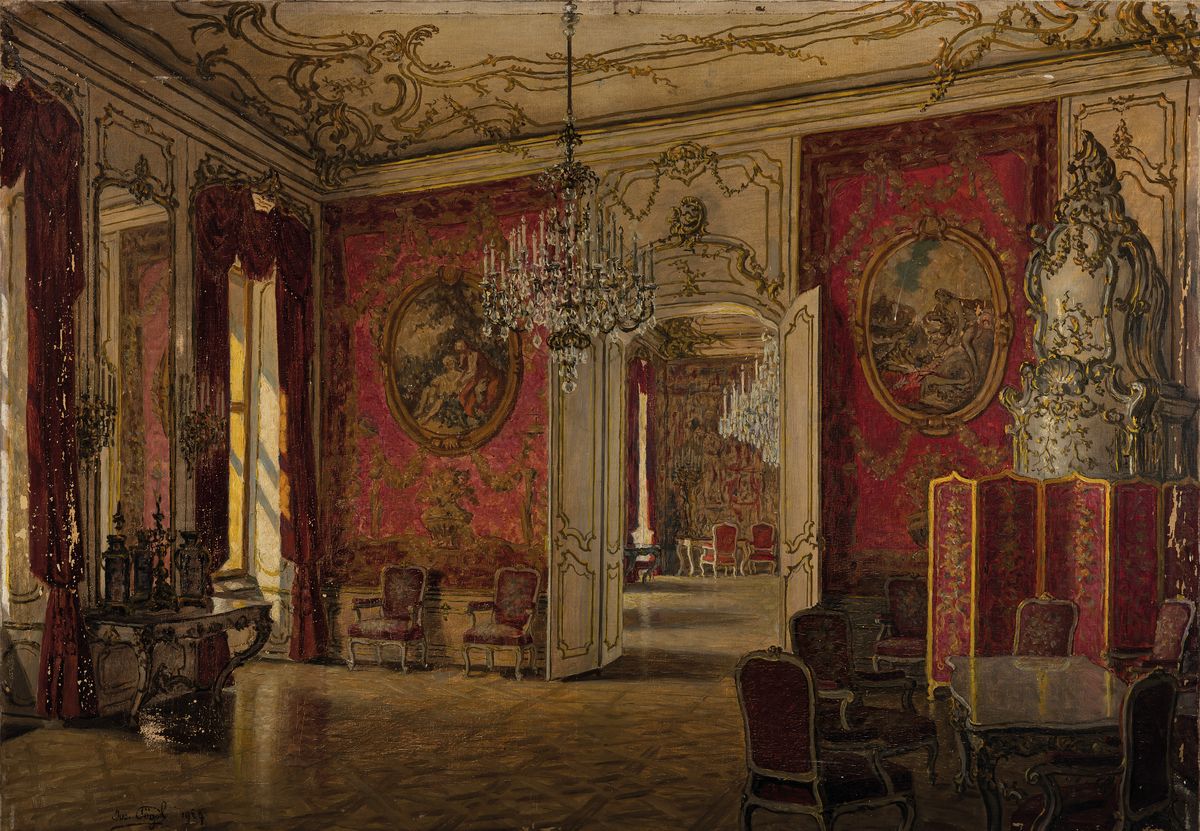 Detail k: Josef Pögl, 1867 St.Peter bei Graz-1956 Wien , Studium an der Staatsgewerbeschule u. Landeskunstschule Graz u. an der Akademie Wien, Interieur aus ...