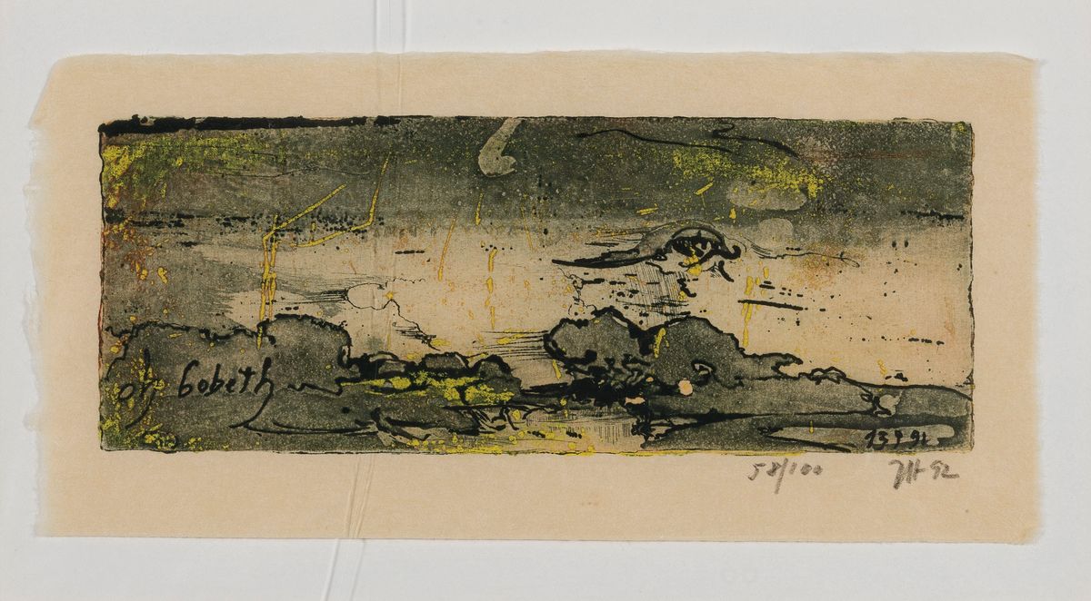 Horst Janssen, 1929-1995, 2 Radierungen, oh Bobeth, 1x Farbradierung von 1992, sign. und num. 58/100, ca. 7x18cm, PP, u.Gl.´(Glas gesprungen), ca. ...