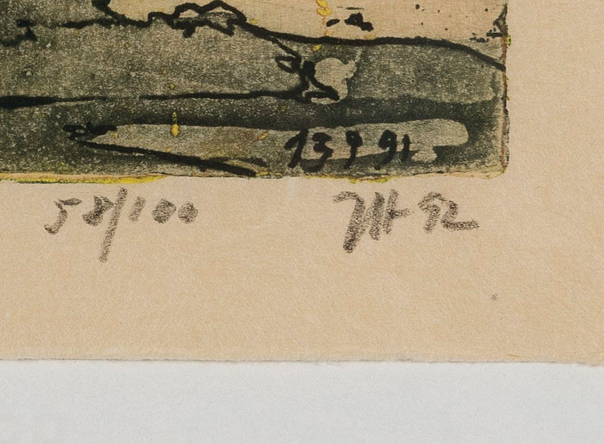 Detail a: Horst Janssen, 1929-1995, 2 Radierungen, oh Bobeth, 1x Farbradierung von 1992, sign. und num. 58/100, ca. 7x18cm, PP, u.Gl.´(Glas gesprungen), ca. ...