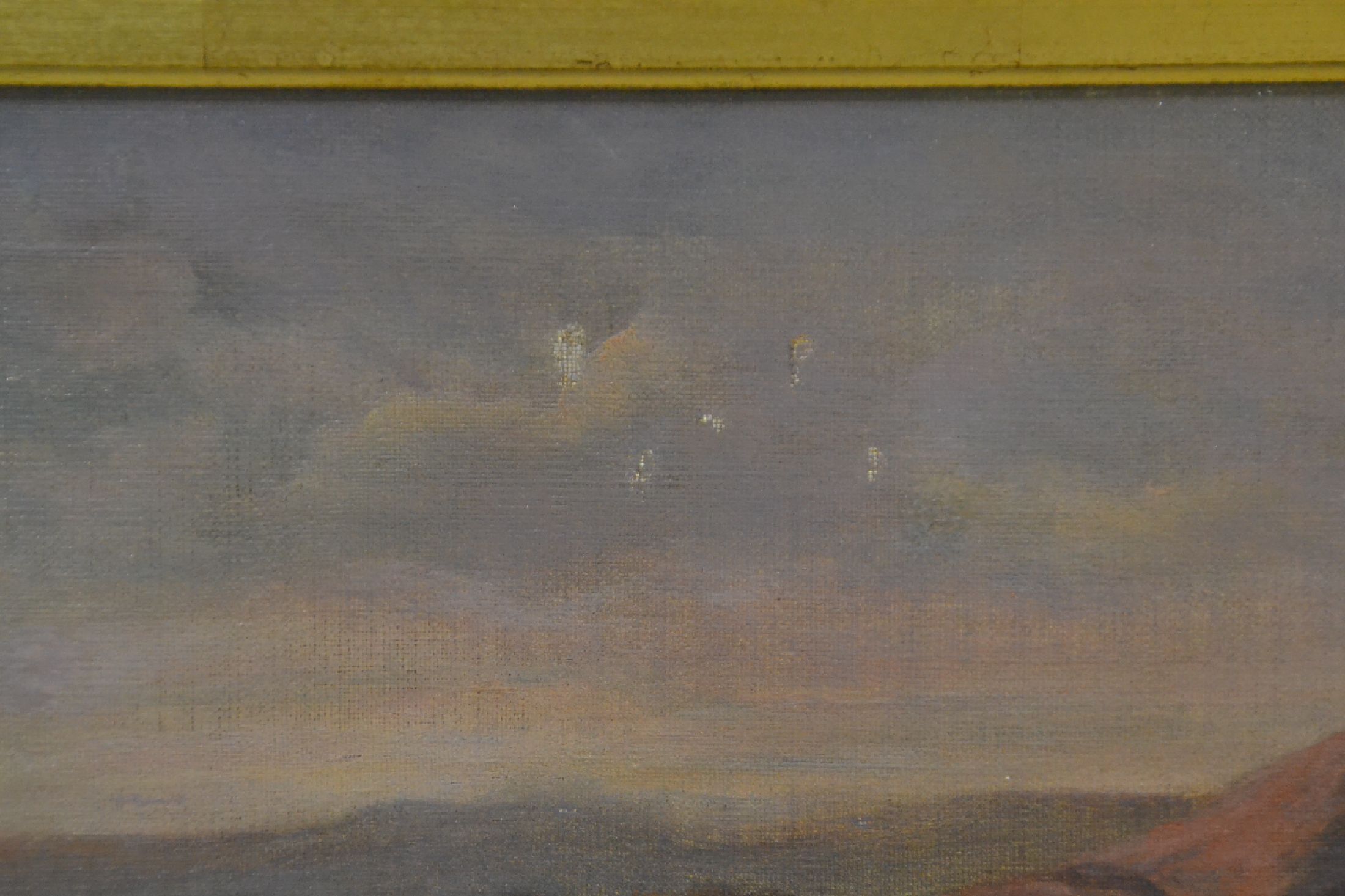 Detail e: Alexandre Calamé, 1810 Vevey-1864 Menton, Schäfer mit seiner kleinen Herde auf einem Baum bestandenen Weg, im Hintergrund ein See in hügeliger ...