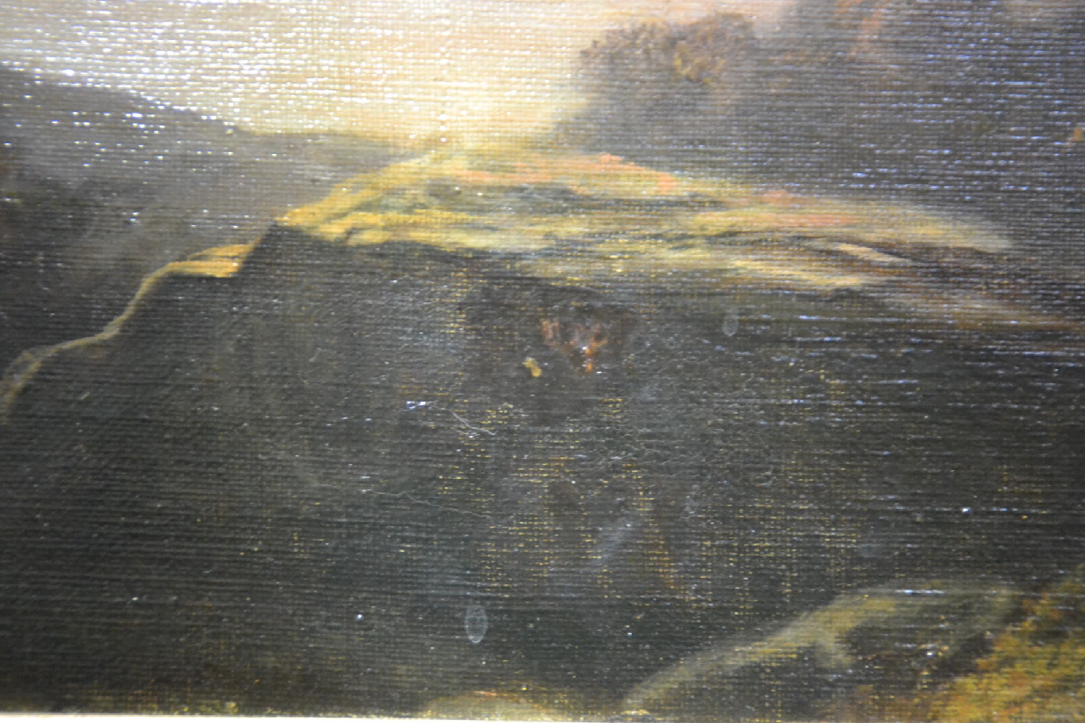 Detail f: Alexandre Calamé, 1810 Vevey-1864 Menton, Schäfer mit seiner kleinen Herde auf einem Baum bestandenen Weg, im Hintergrund ein See in hügeliger ...
