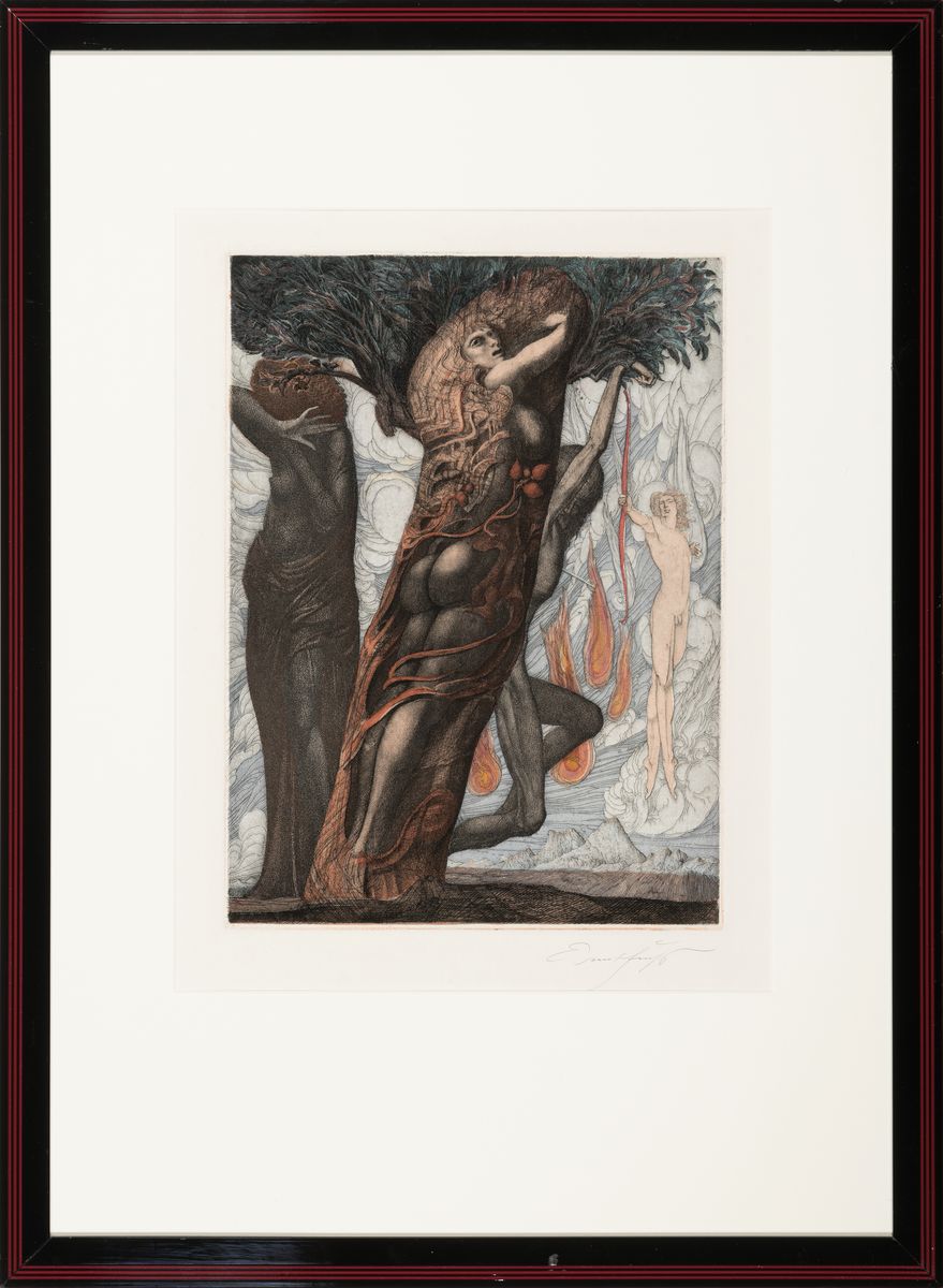 Ernst Fuchs, 1930-2015 Wien, Farbradierung, "Daphne in Eva Mystica", 1969, rechts unten hadnsigniert, ohne Nummerierung, unter PP und Glas ...