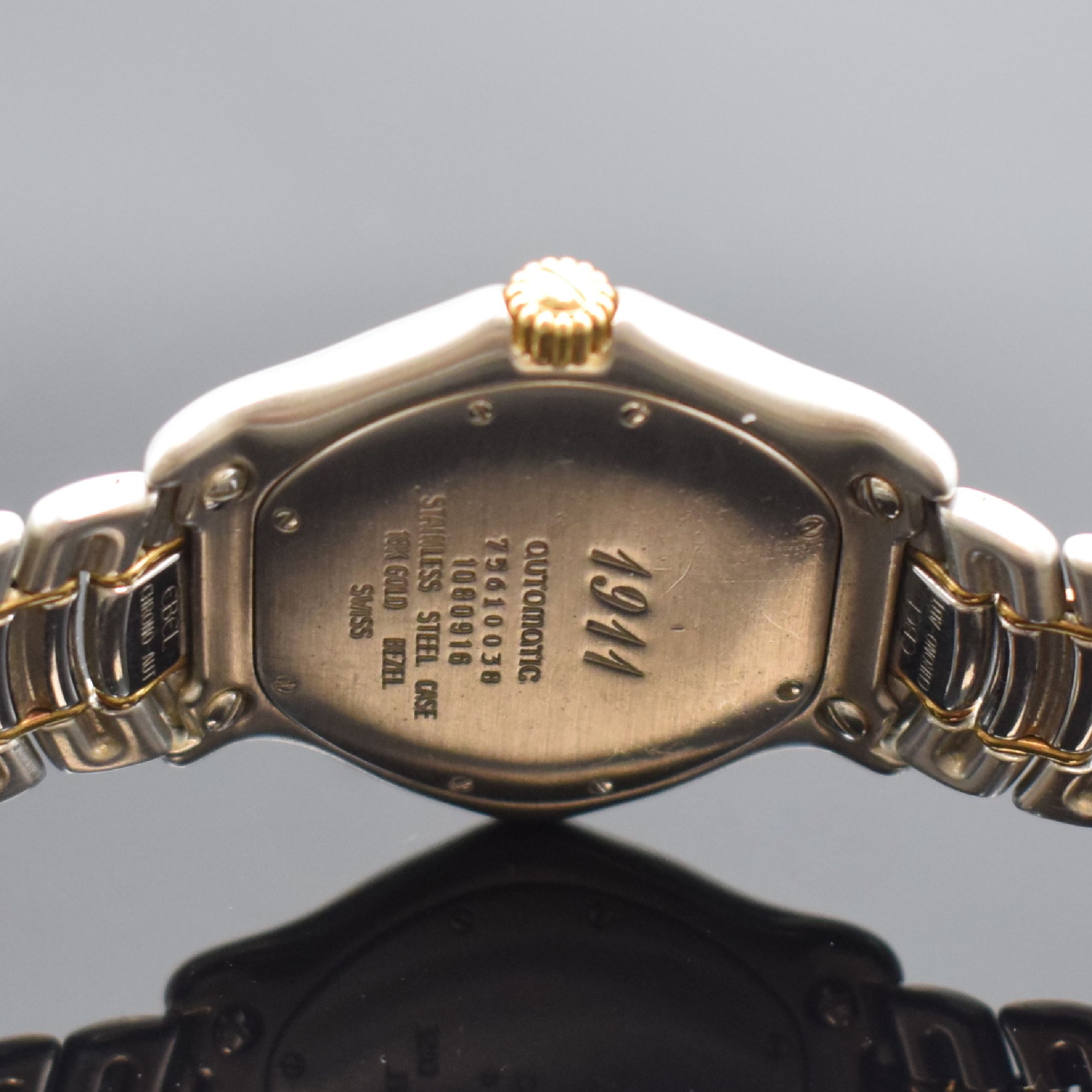 Detail c: EBEL 1911 Herrenarmbanduhr Referenz 1080916, Schweiz um 2000, Automatik, Edelstahl/Gold komb., Gliederband m. Faltschl., weißes Zifferbl. m. gold. ...