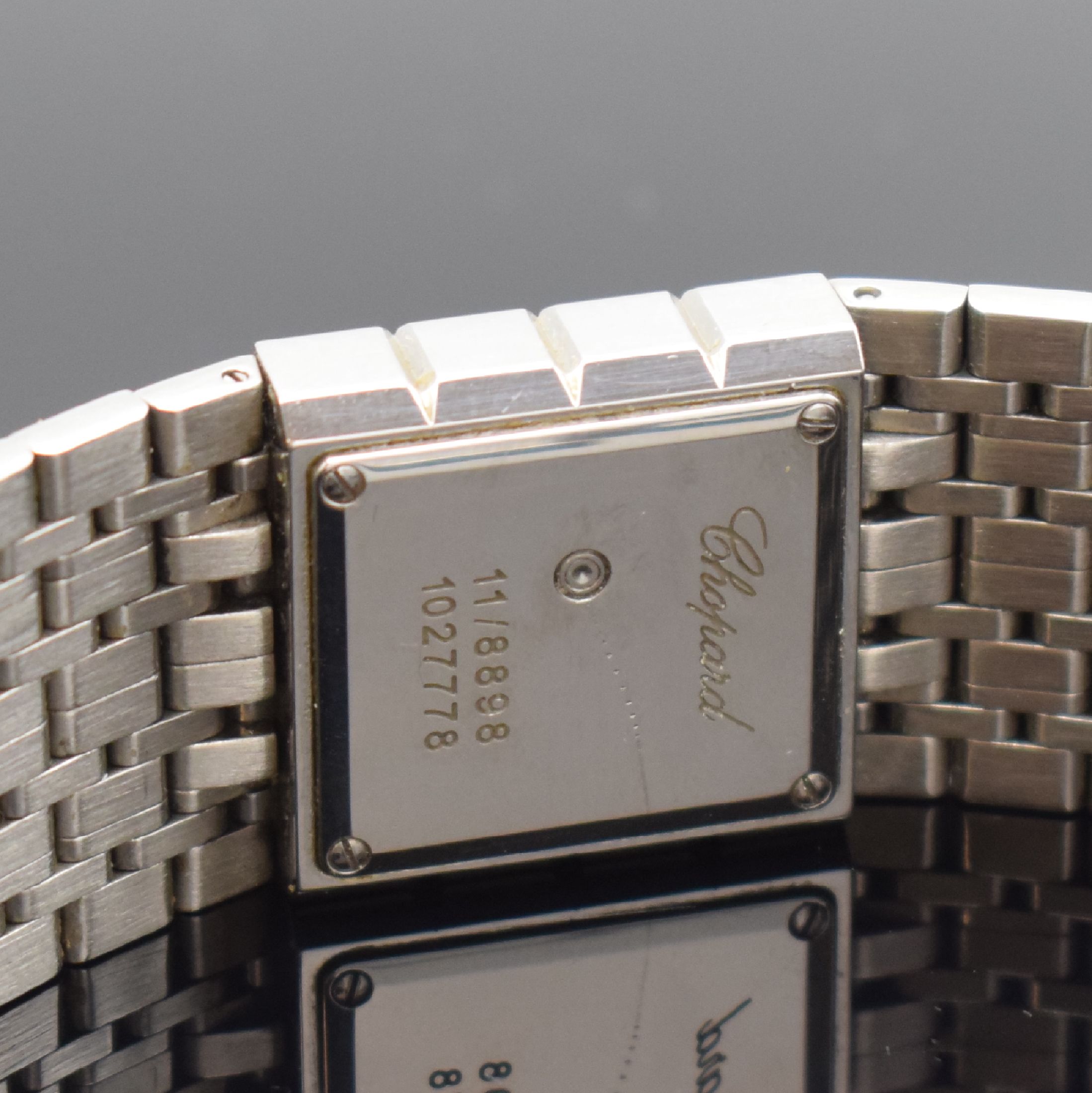 Detail c: CHOPARD Damenarmbanduhr Ice Cube Referenz 11/8898, Schweiz um 2005, Edelstahlgeh. inkl. Gliederband m. dopp. Faltschl., quarz, Anz. v. Std. und Min., ...