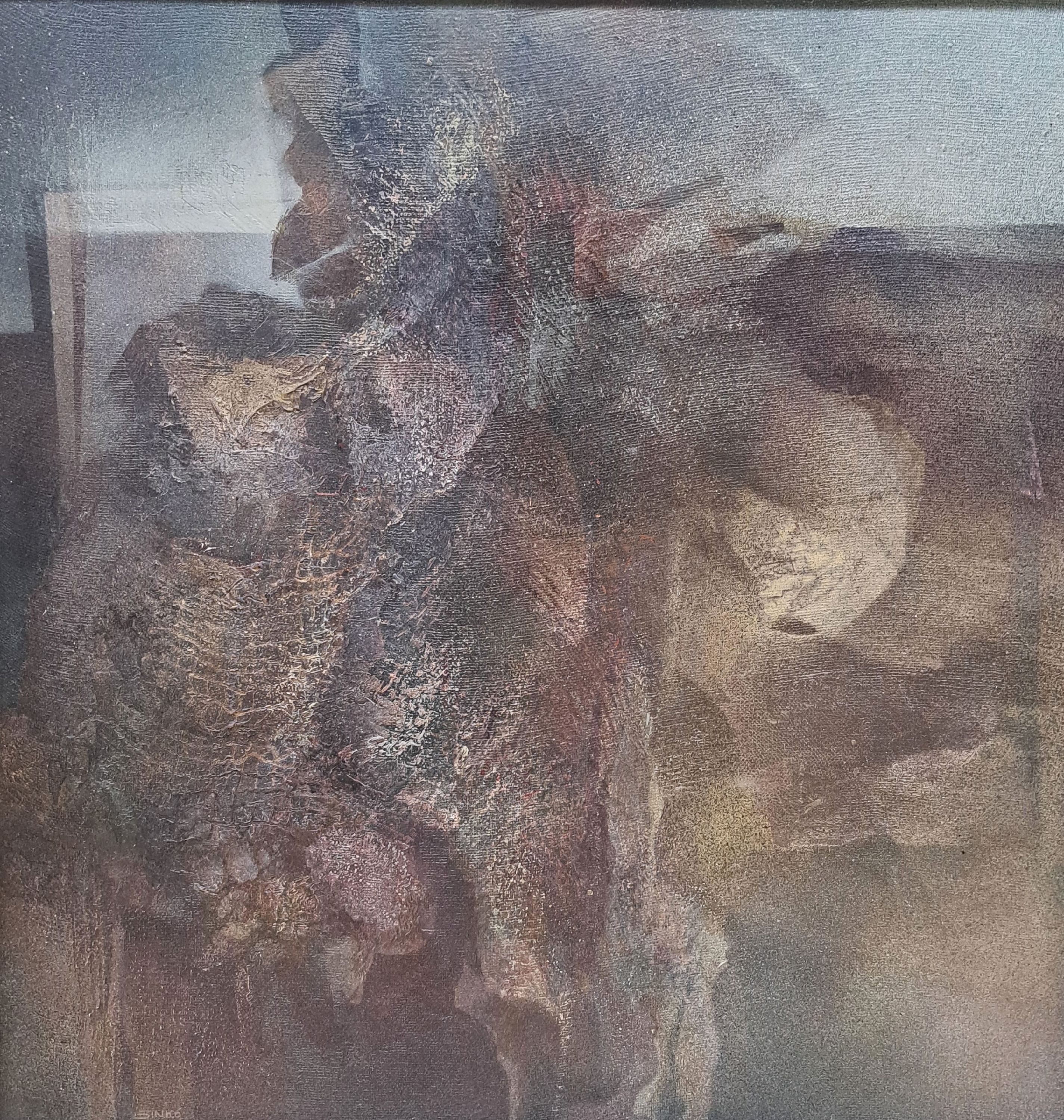 Detail k: Janos Sinko, zeitgen. ungarischer Künstler, Valtozasban, Öl/Hartfaser, rückseitig auf Küntleretikett betitelt, ca. 63x62cm, R. ca. 75x74cm, ...