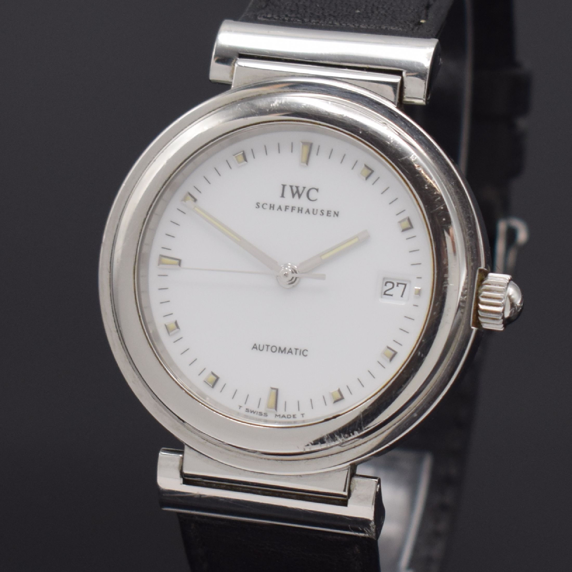 Detail a: IWC Herrenarmbanduhr Modellserie Da Vinci SL Referenz 3528, Automatik, Schweiz um 2000, Edelstahlgeh. inkl. orig. Lederband m. orig. Dornschl., ...