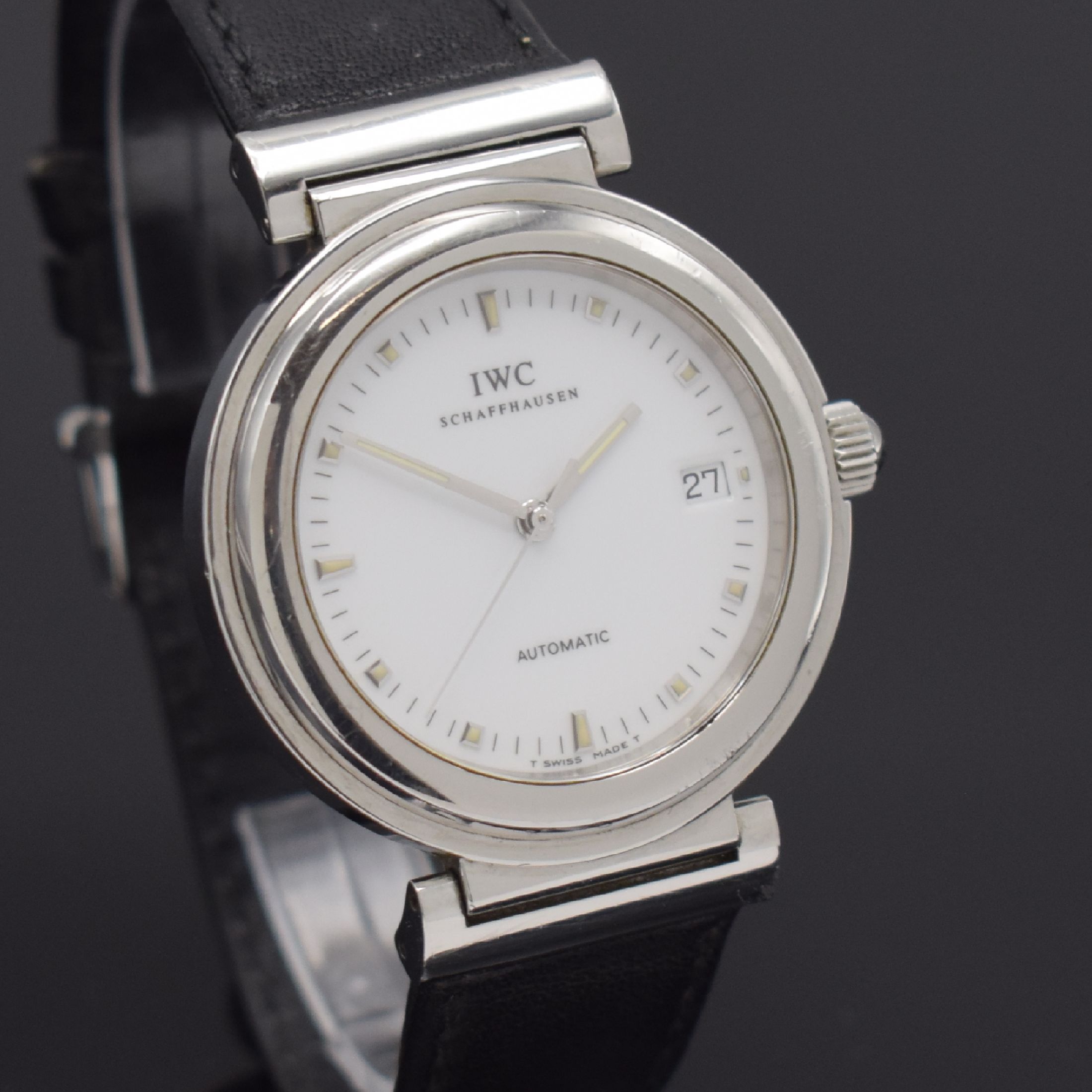 Detail c: IWC Herrenarmbanduhr Modellserie Da Vinci SL Referenz 3528, Automatik, Schweiz um 2000, Edelstahlgeh. inkl. orig. Lederband m. orig. Dornschl., ...