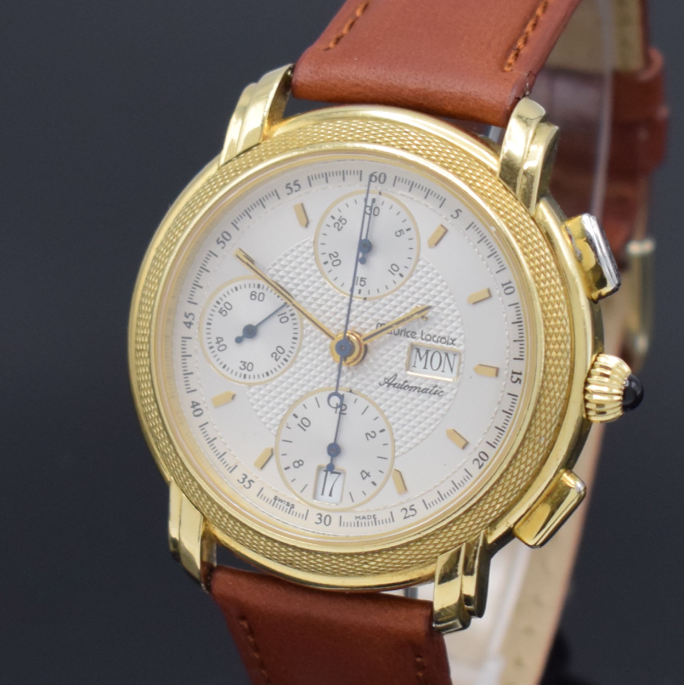 Detail a: MAURICE LACROIX Armbandchronograph in GG 750/000 Referenz 39657, Automatik, Schweiz um 2000, Boden aufgedr. (dell.), silb. Zifferbl. m. aufgel. ...