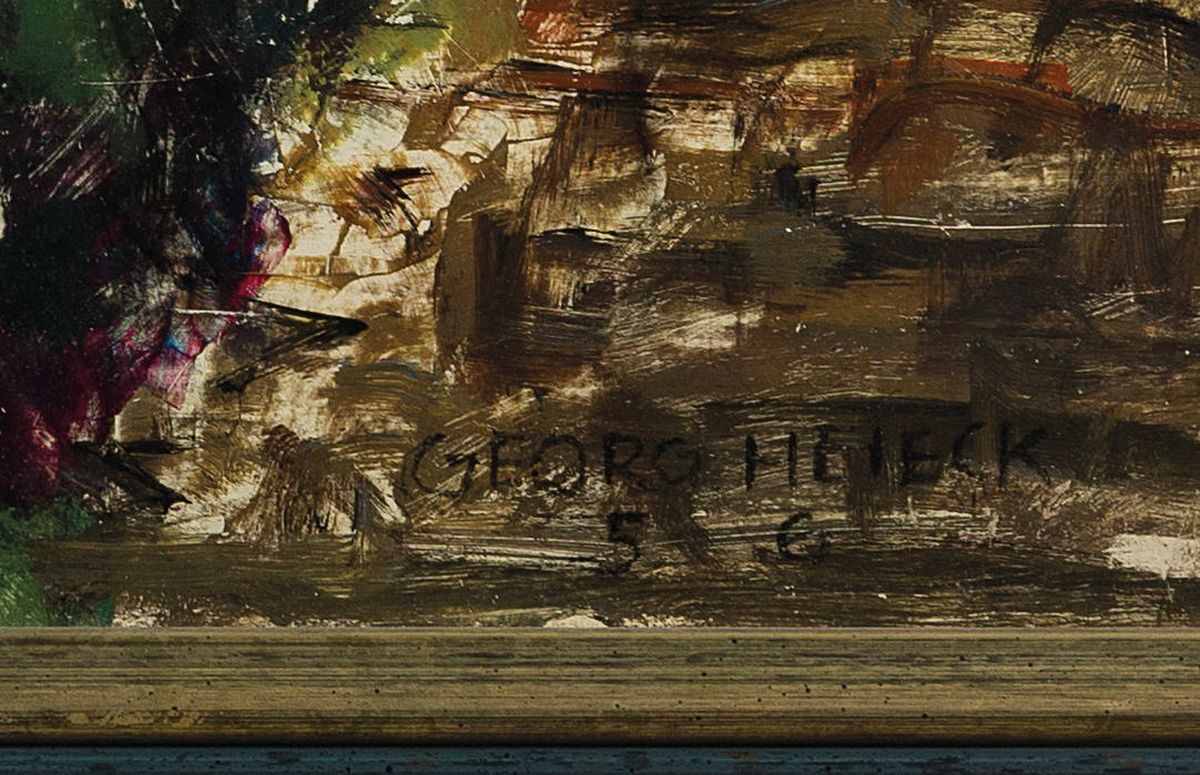 Detail a: Georg Heieck, 1903 Ludwigshafen-1977 Mannheim, Blick auf das Marcellustheater in Rom, ÖL/Malkarton, rechts unten signiert und dat. 56, ca. 60x80cm, ...