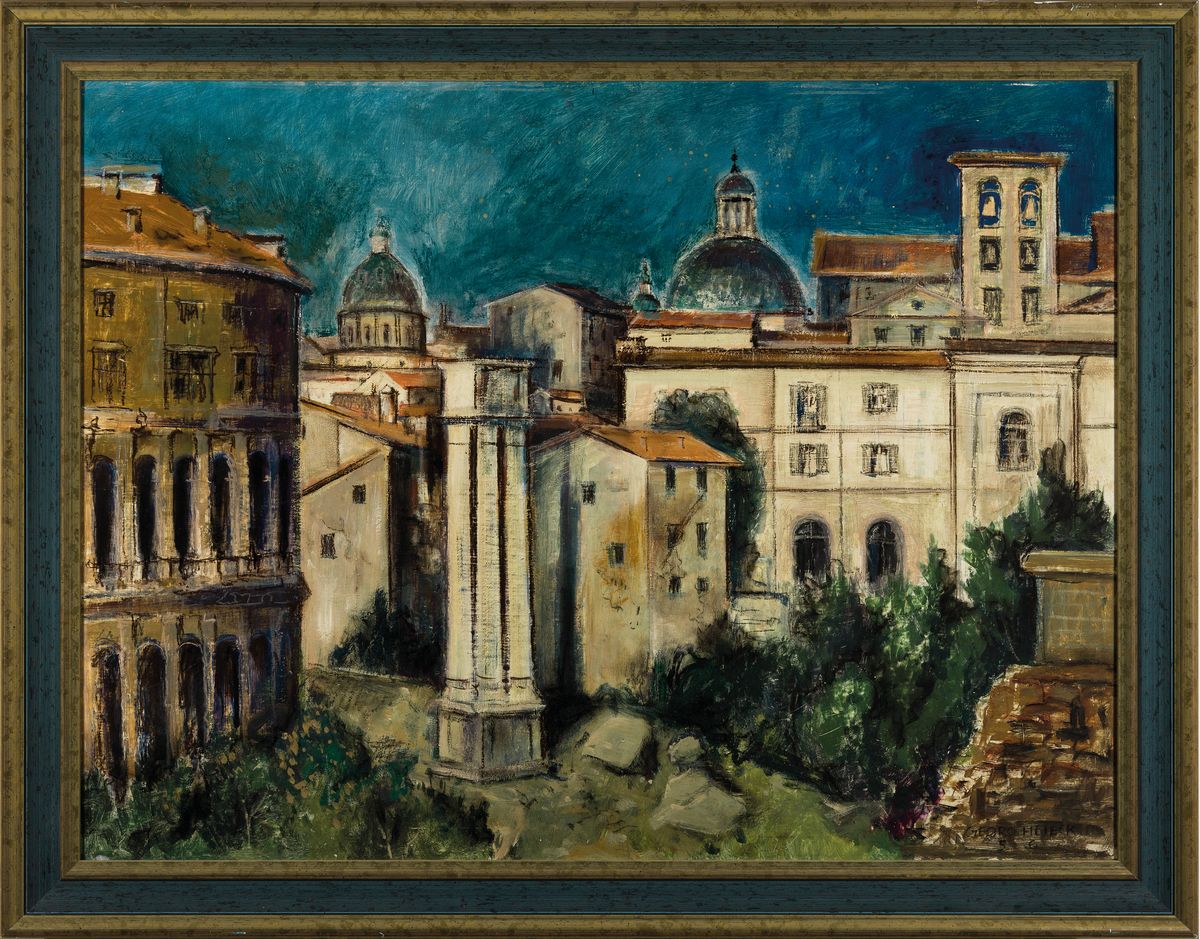 Detail k: Georg Heieck, 1903 Ludwigshafen-1977 Mannheim, Blick auf das Marcellustheater in Rom, ÖL/Malkarton, rechts unten signiert und dat. 56, ca. 60x80cm, ...