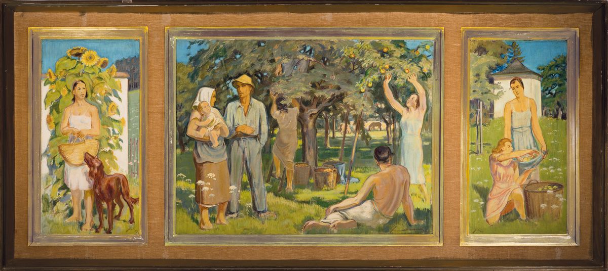 Hermann Croissant, 1897-1963 Landau, Privatschüler des Albert Haueisen, später an der Akademie München bei Becker-Gundahl, hier: Apfelernte, ...