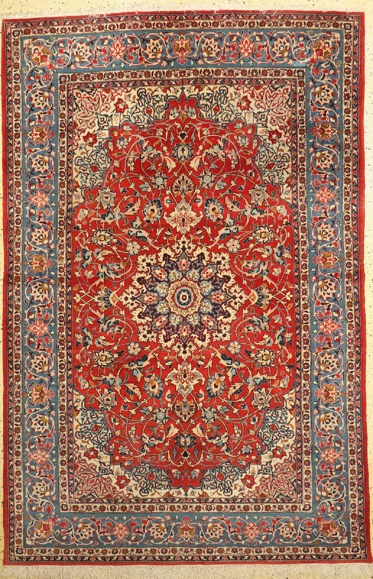 Esfahan fein, Persien, um 1940, Korkwolle auf Baumwolle, ca. 230 x 152 cm, reinigungsbedürftig, EHZ: 2