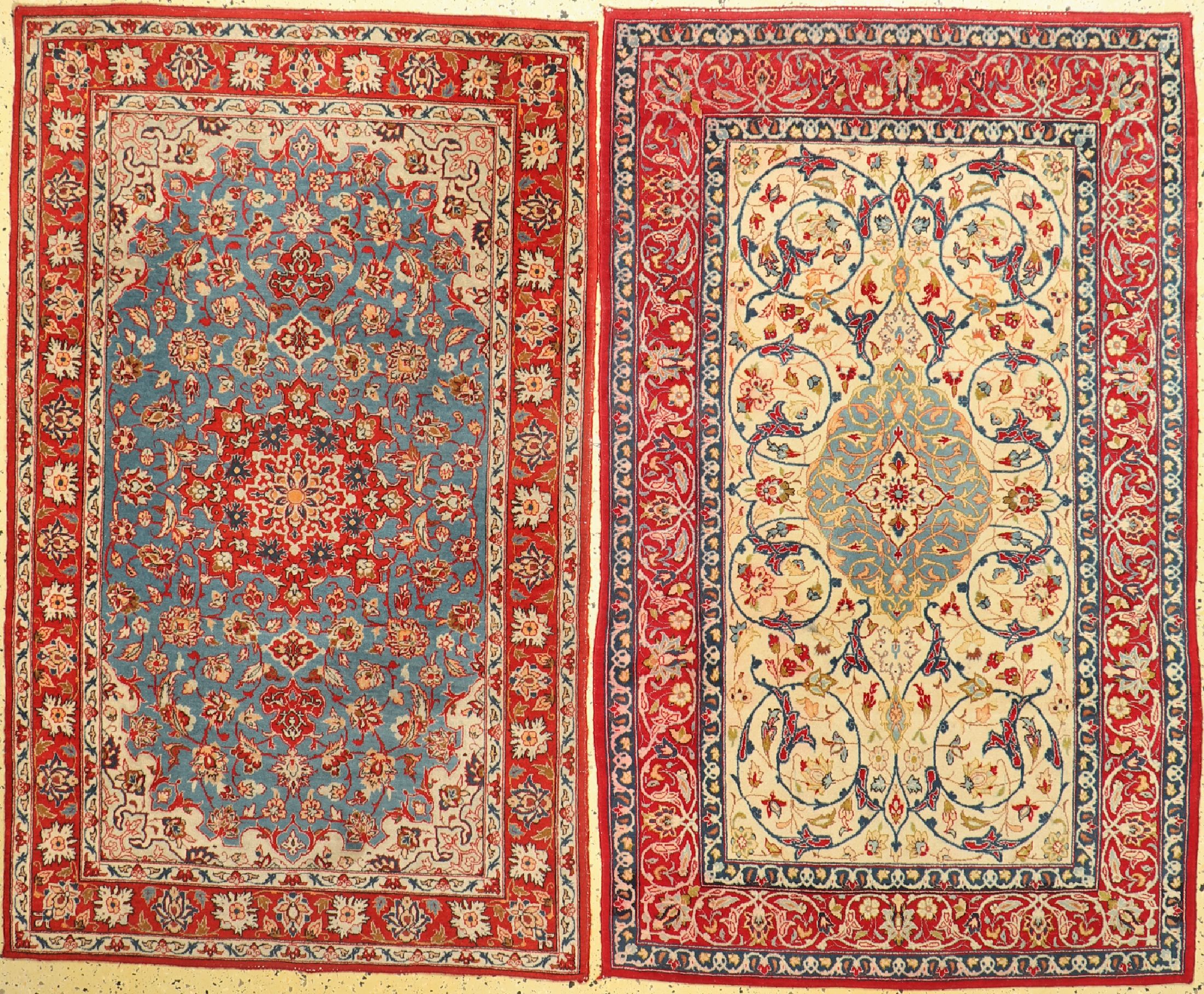 1 paar Esfahan alt, Persien, um 1950, Wolleauf Baumwolle, ca. 170 x 105 cm, verfärbt, EHZ: 2