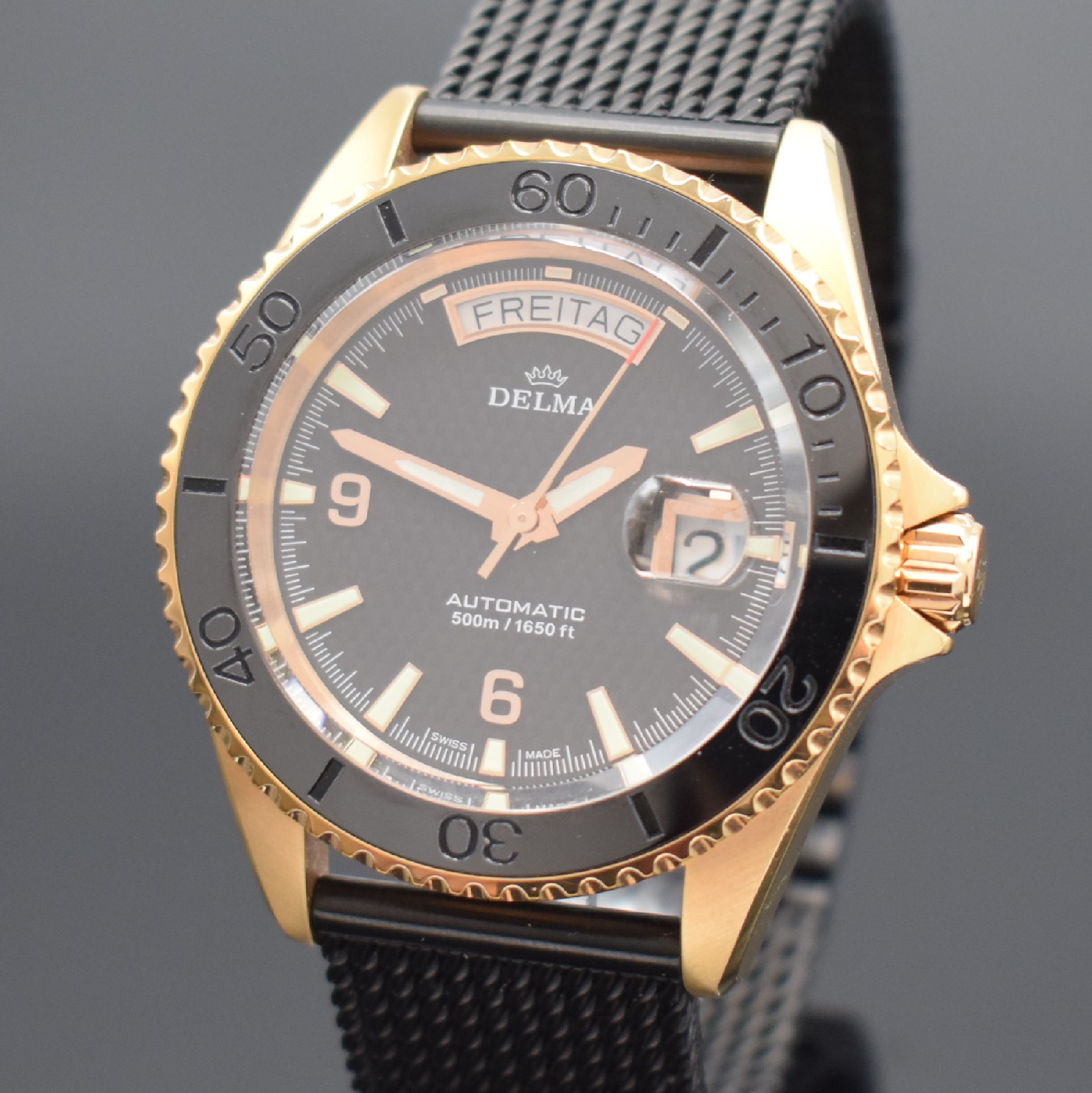Detail a: DELMA Santiago Day Date auf 100 Stück limitierte Herrenarmbanduhr Referenz 43801.696.6, Schweiz um 2019, Automatik, verg. Geh. beids. vergl., ...