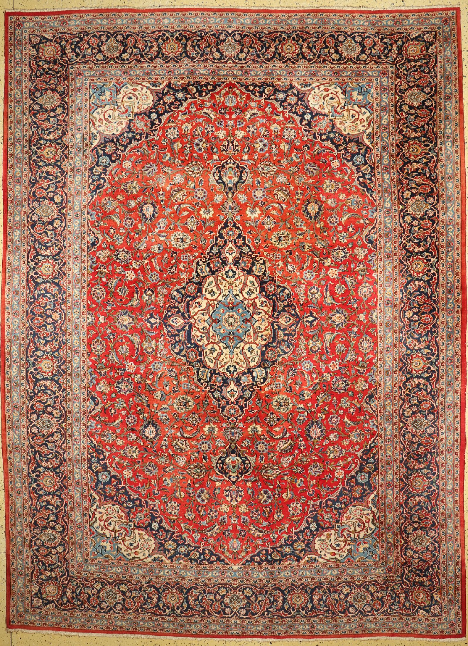 Keschan Kork alt, Persien, ca. 50 Jahre, Korkwolle auf Baumwolle, ca. 395 x 287 cm, verblasst, EHZ: 2
