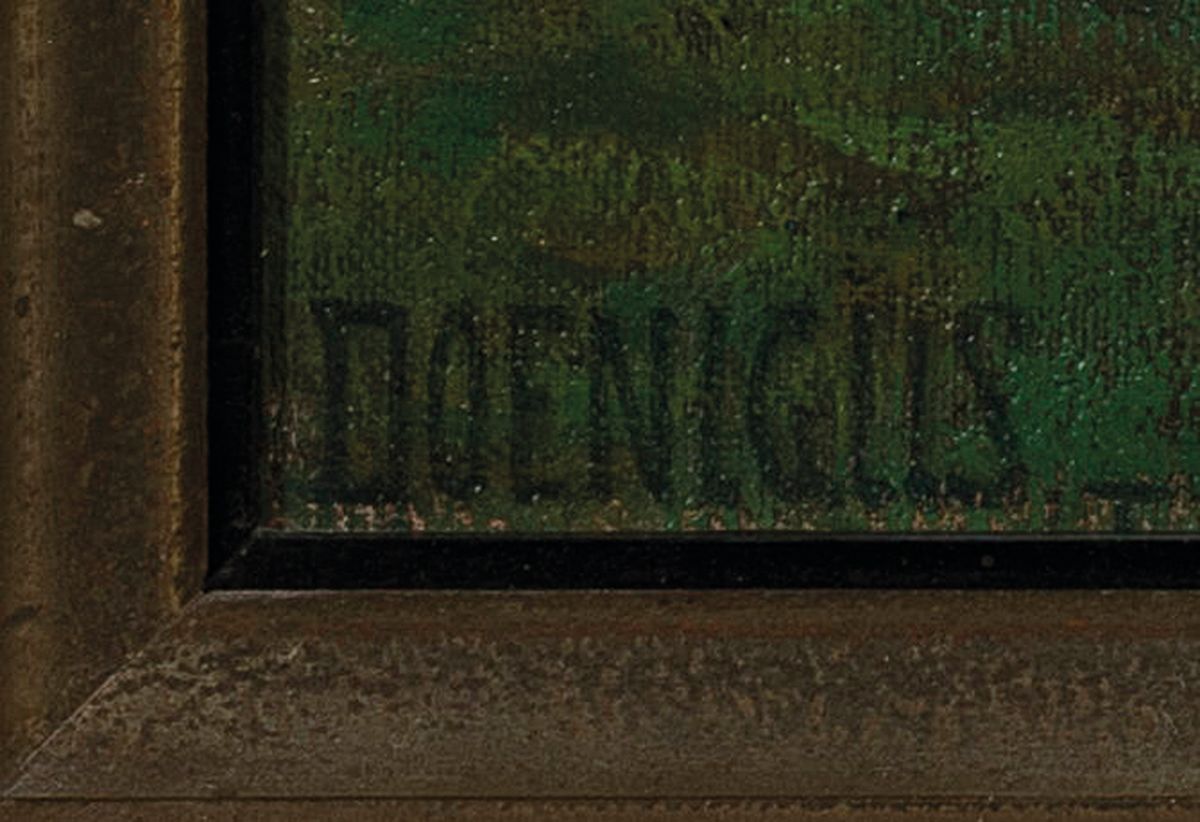 Detail a: Max Doenigus, Künstler der Berliner Schule desfrühen 20.Jh., Seenlandschaft, links unten signiert, Oberflächenschäden, Öl/Holz, rest., Reinigung ...
