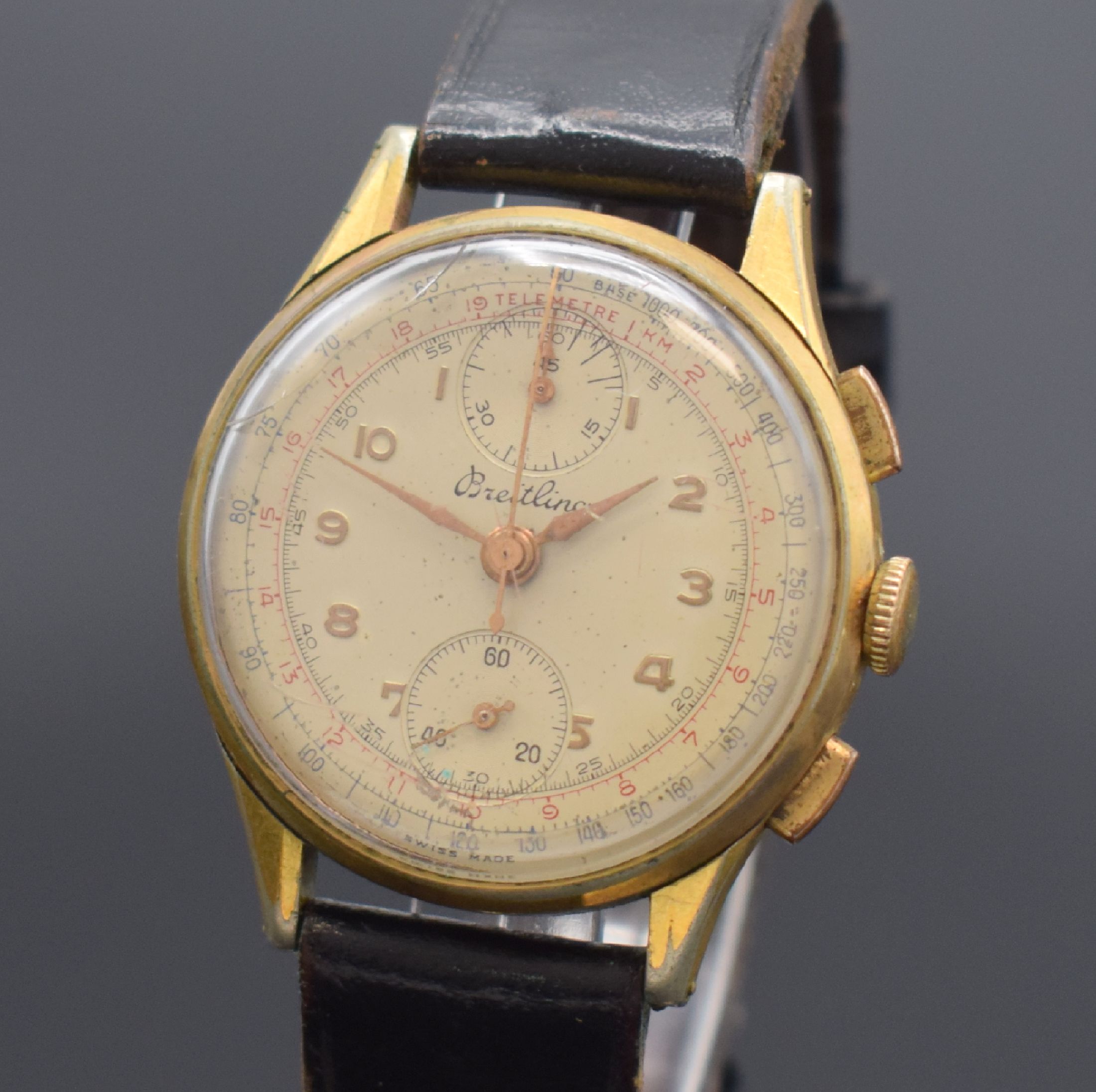 Detail a: BREITLING Herrenarmbanduhr Referenz 178 mit Schaltradchronograph Kaliber Venus 170, Schweiz um 1945, Handaufzug, verg. Geh. ber., Edelstahlboden ...