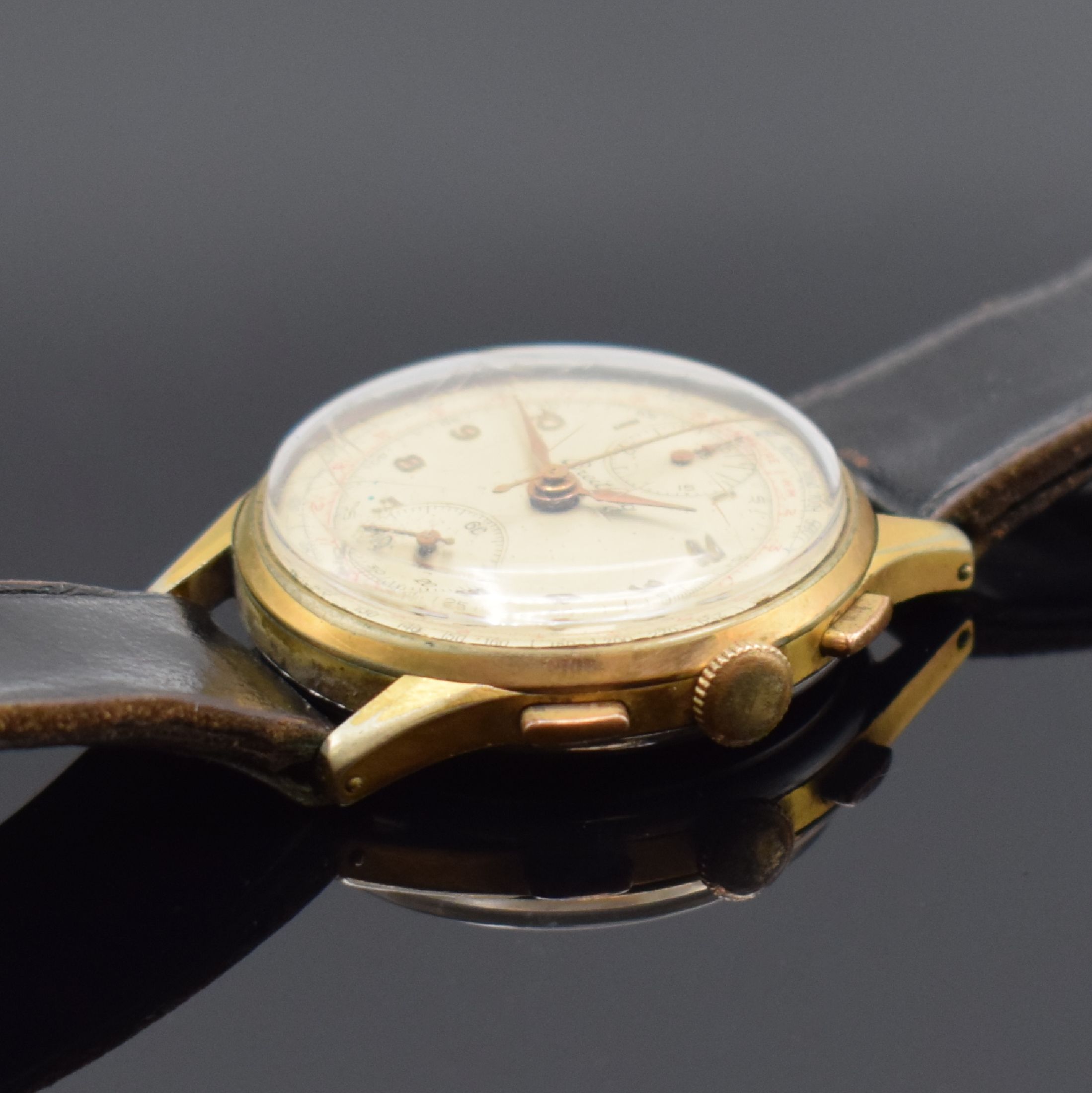 Detail b: BREITLING Herrenarmbanduhr Referenz 178 mit Schaltradchronograph Kaliber Venus 170, Schweiz um 1945, Handaufzug, verg. Geh. ber., Edelstahlboden ...