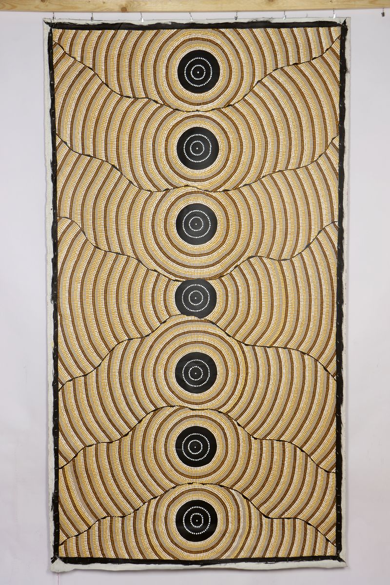 Zuschreibung: William Sandy, geb. 1944, Australien, zeitgenössischer Aborigine -Künstler, "Bush Bean Dreaming", 1991, großformatige ...