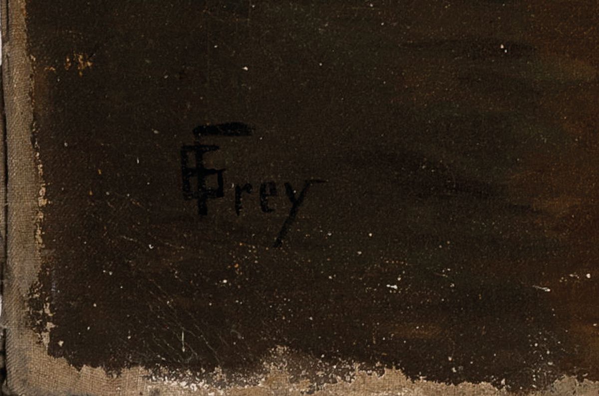 Detail a: Guido Frey, 1875 - 1949 Aarau, Studium an der Kunstgewerbeschule Stuttgart, Dorfansicht,Blück über einen baumgesäumten Fluss auf ein Bauernhaus, ...