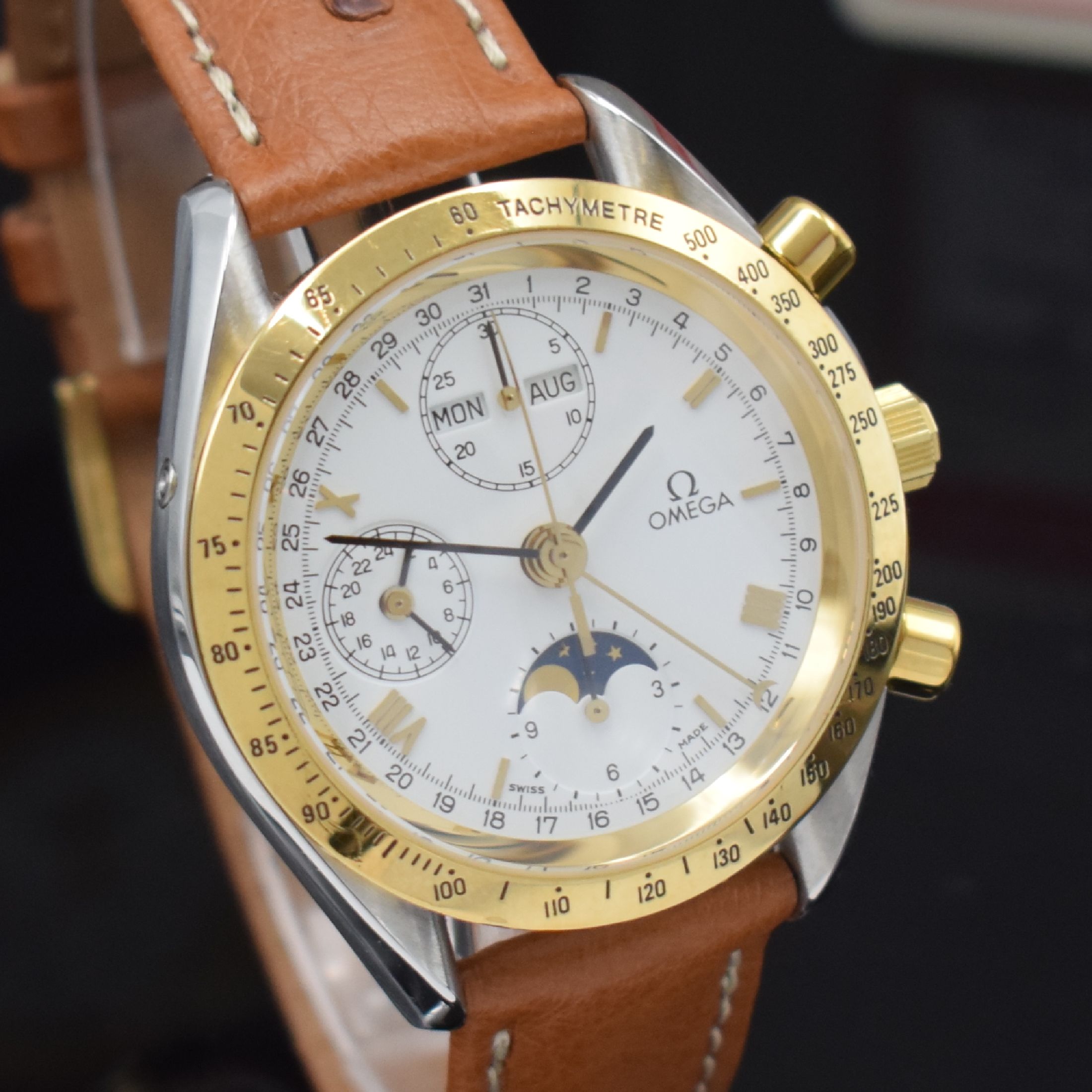Detail c: OMEGA astronomischer Armbandchronograph Serie Speedmaster Referenz 37312060, Automatik, Vollkalenderanzeige inkl. Mondphase, Edelstahlgeh. inkl. ...