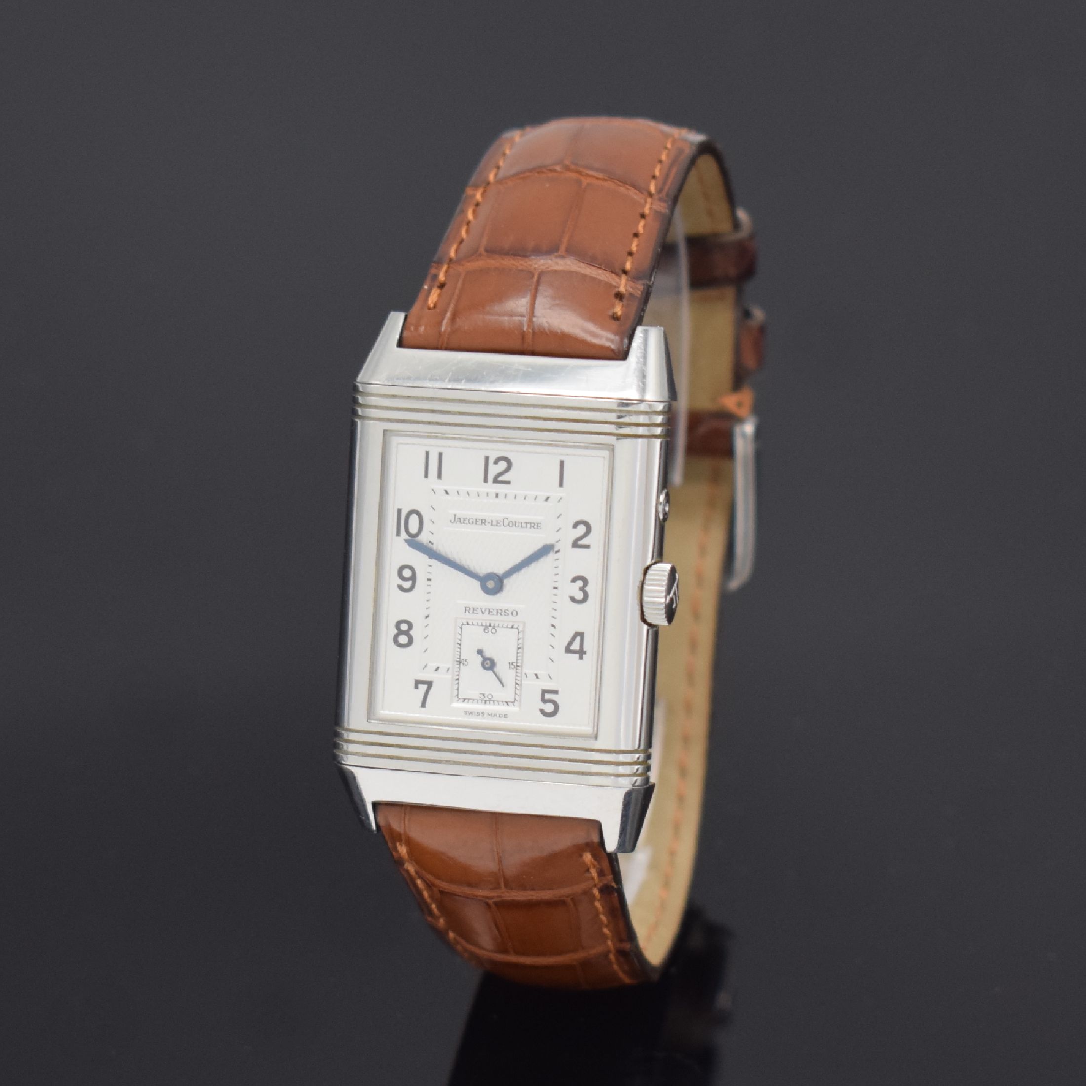 Jaeger-LeCoultre Reverso Duoface Herrenarmbanduhr in Edelstahl Referenz 270.8.54, Schweiz um 2000, Handaufzug, Wendegehäuse, beids. Zeitanzeige, ...