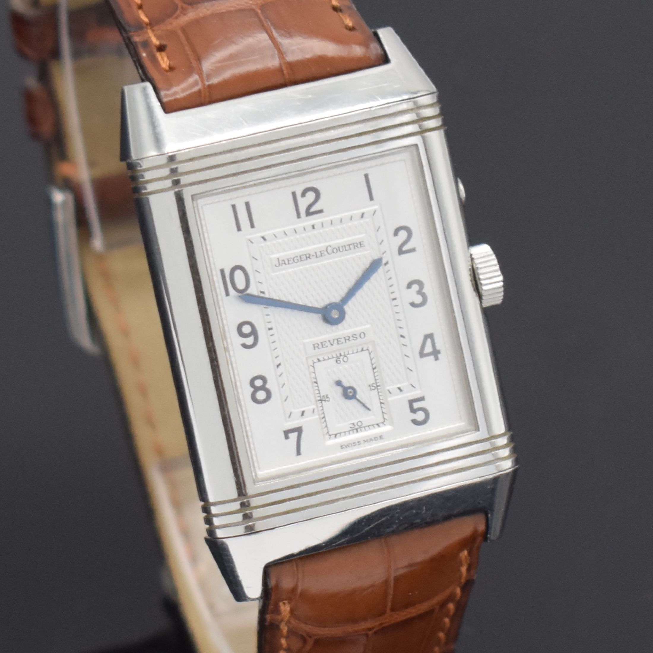 Detail g: Jaeger-LeCoultre Reverso Duoface Herrenarmbanduhr in Edelstahl Referenz 270.8.54, Schweiz um 2000, Handaufzug, Wendegehäuse, beids. Zeitanzeige, ...