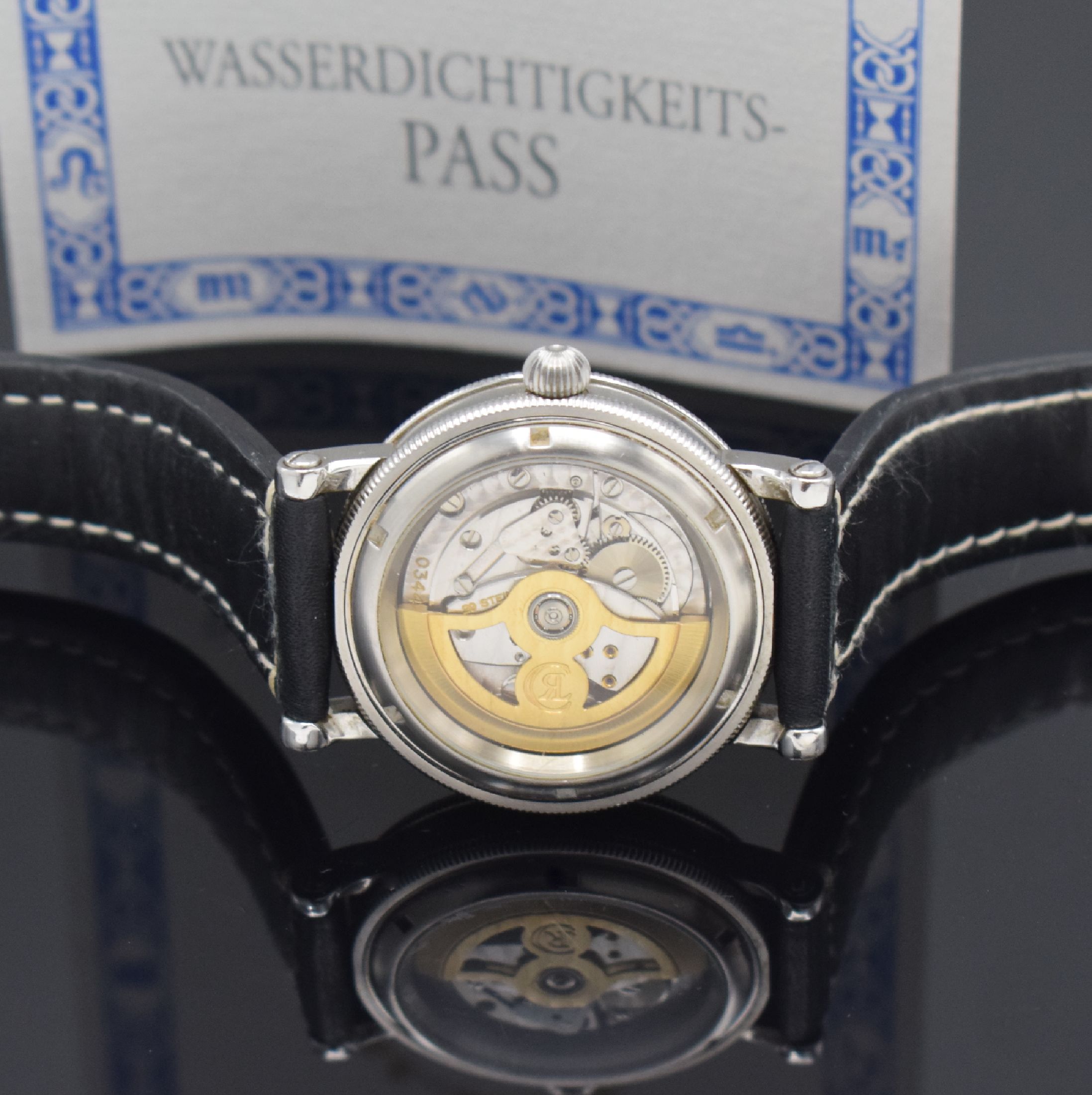 Detail d: CHRONOSWISS Regulateur Herrenarmbanduhr in Stahl Referenz CH 1223, Schweiz um 1994, Automatik, beids. vergl., Boden verschr., geriffelte Lünette, ...