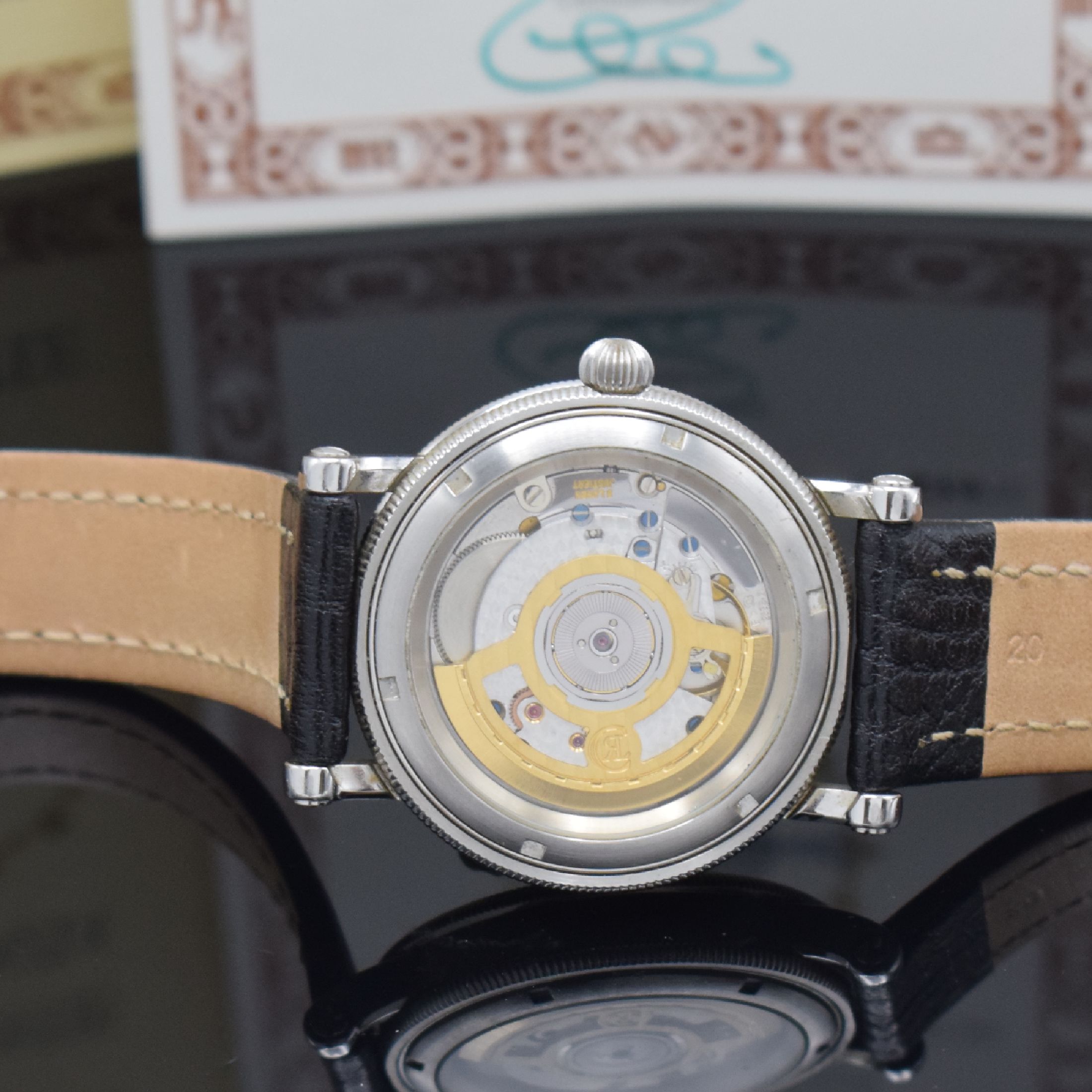 Detail d: CHRONOSWISS seltener Armbandchronometer Referenz CH 2823, Automatik, Edelstahlgeh. beids. Saphirvergl., Boden verschr., Silberzifferbl. z. T. guill., ...