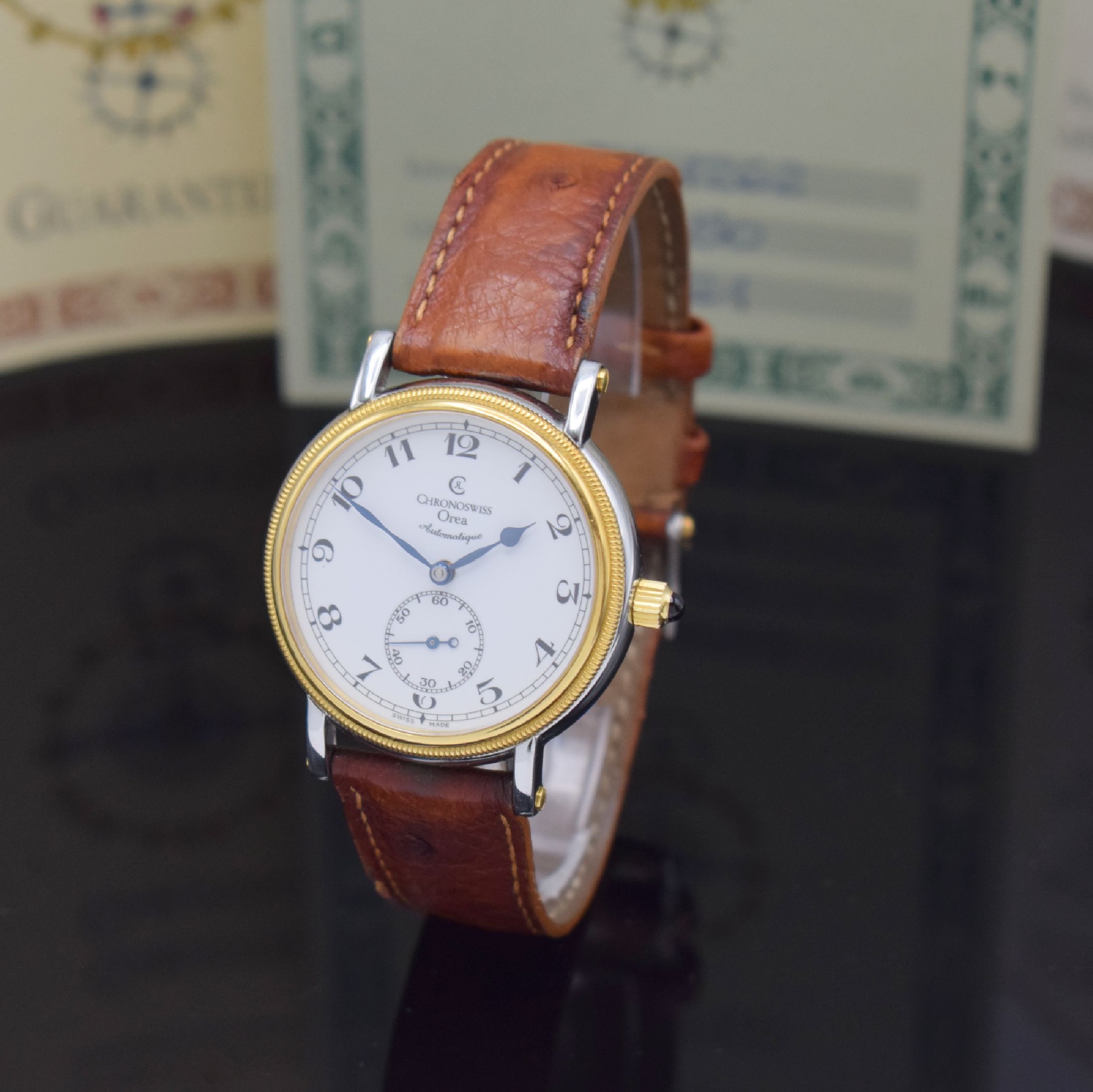 CHRONOSWISS seltene Herrenarmbanduhr Orea Referenz CH 1262, Automatik, Schweiz um 2003, Edelstahl/Gold kombiniert inkl. orig. Lederband m. orig. ...
