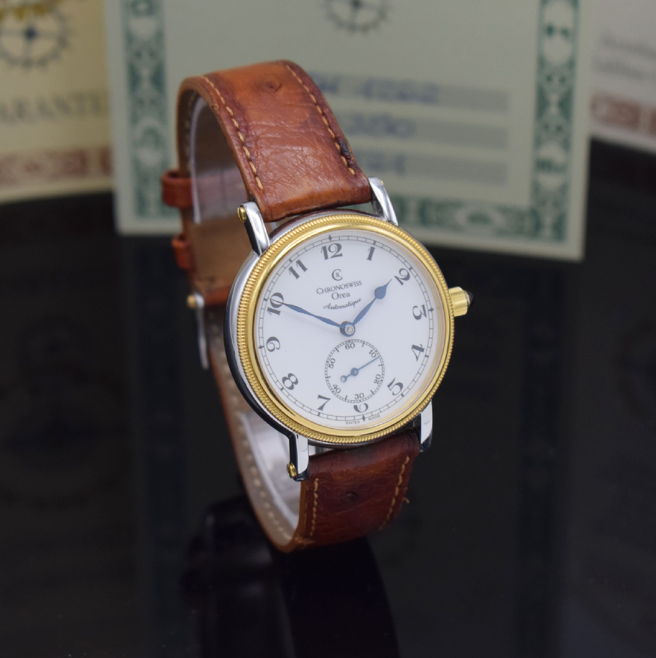 Detail b: CHRONOSWISS seltene Herrenarmbanduhr Orea Referenz CH 1262, Automatik, Schweiz um 2003, Edelstahl/Gold kombiniert inkl. orig. Lederband m. orig. ...