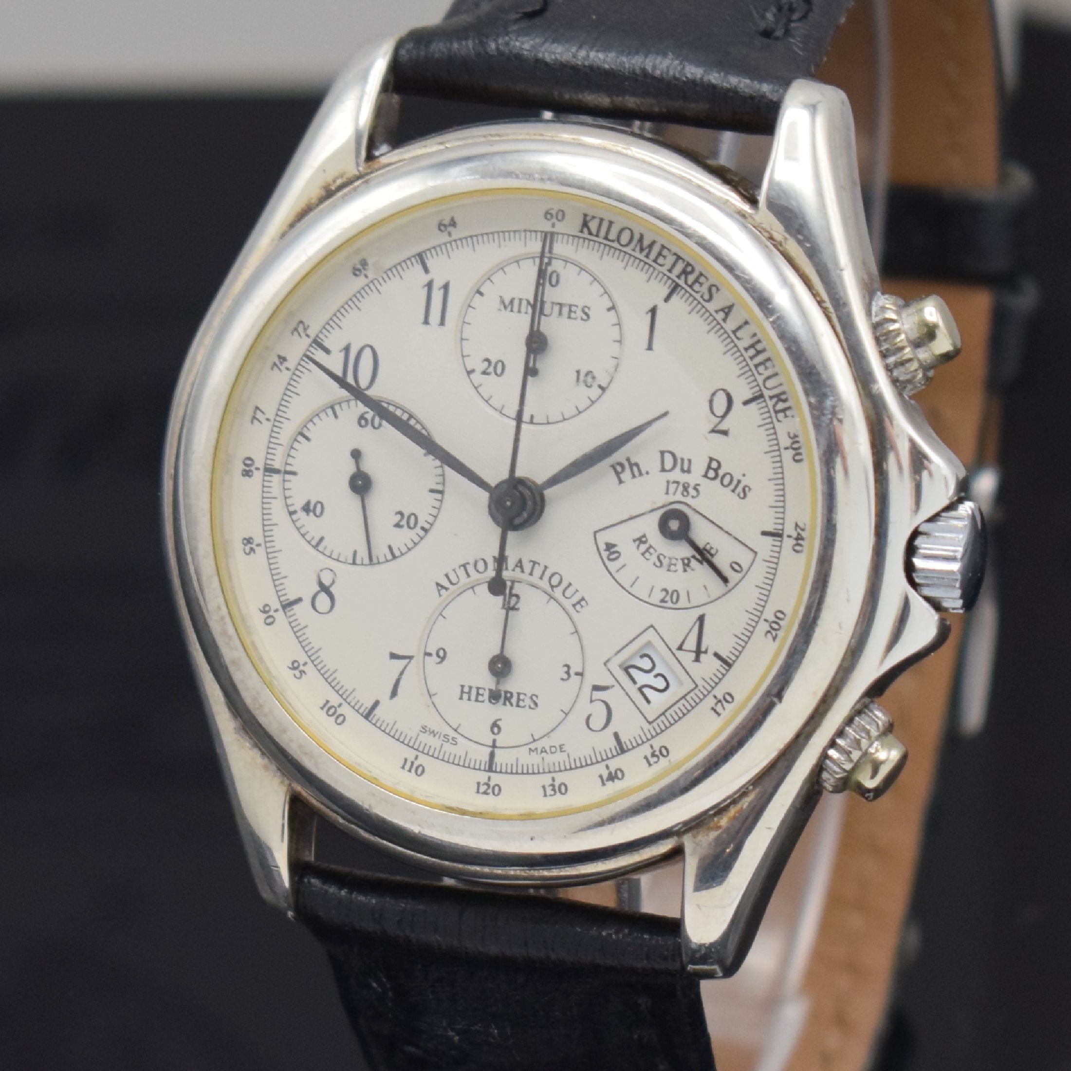 Detail a: PHILIPPE DUBOIS Armbandchronograph Art Deco 1925 in Silber, Automatik, 3-teil. Sterlingsilber-Gehäuse, Boden u. Glasrand aufgedr., Anz. v. Std., ...