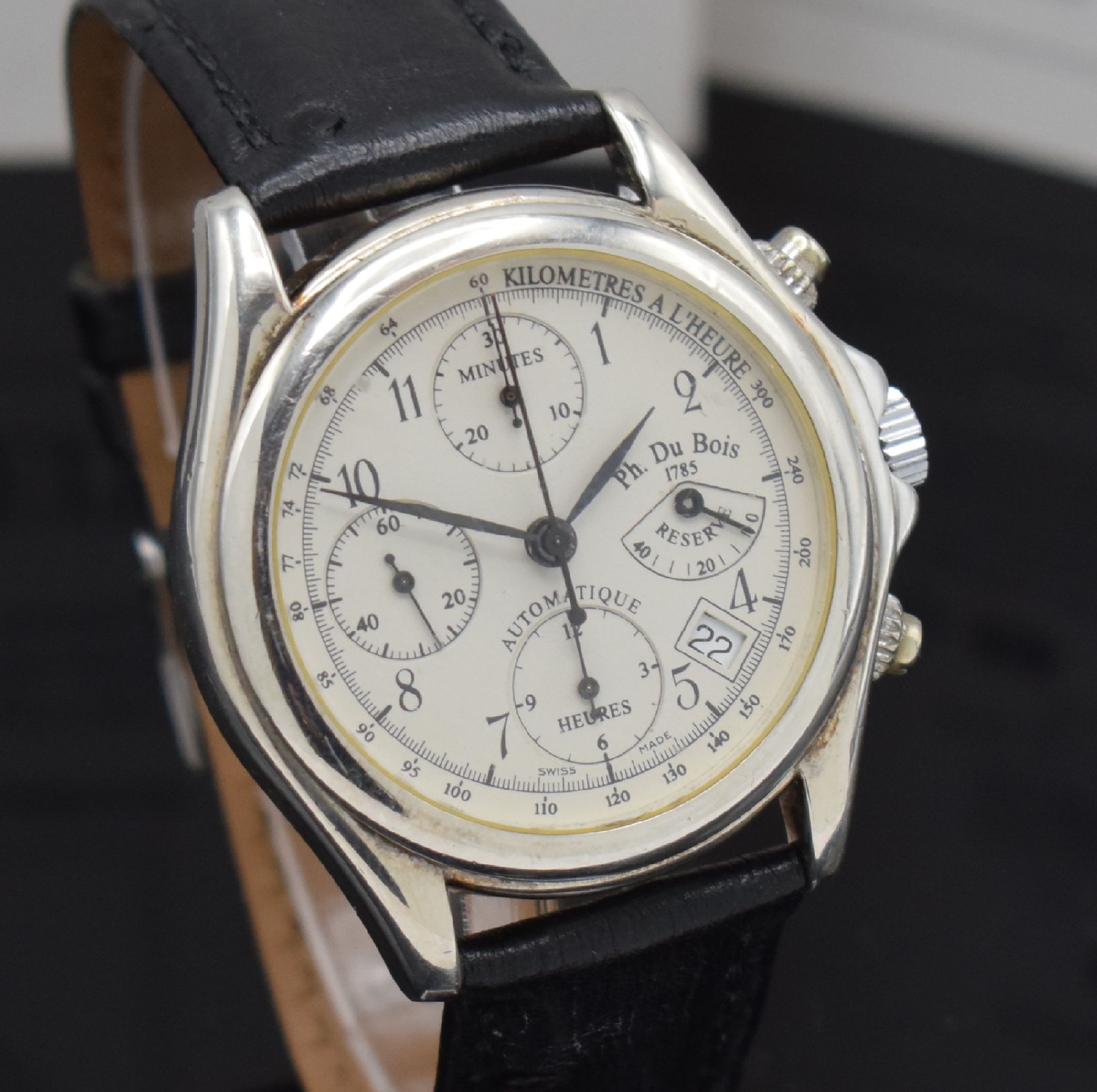 Detail c: PHILIPPE DUBOIS Armbandchronograph Art Deco 1925 in Silber, Automatik, 3-teil. Sterlingsilber-Gehäuse, Boden u. Glasrand aufgedr., Anz. v. Std., ...