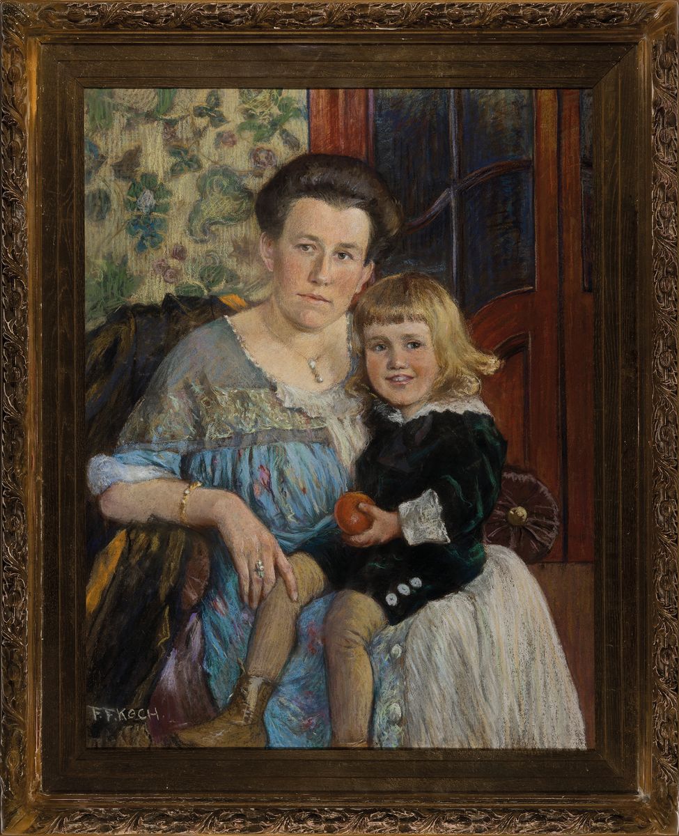 Detail k: Friedrich Ferdinand Koch, 1863-1923 Landau, Mutter mit Kind, die Frau des Künstlers mit der gemeinsamen Tochter Yvonne, Pastell auf Lwd, auf ...