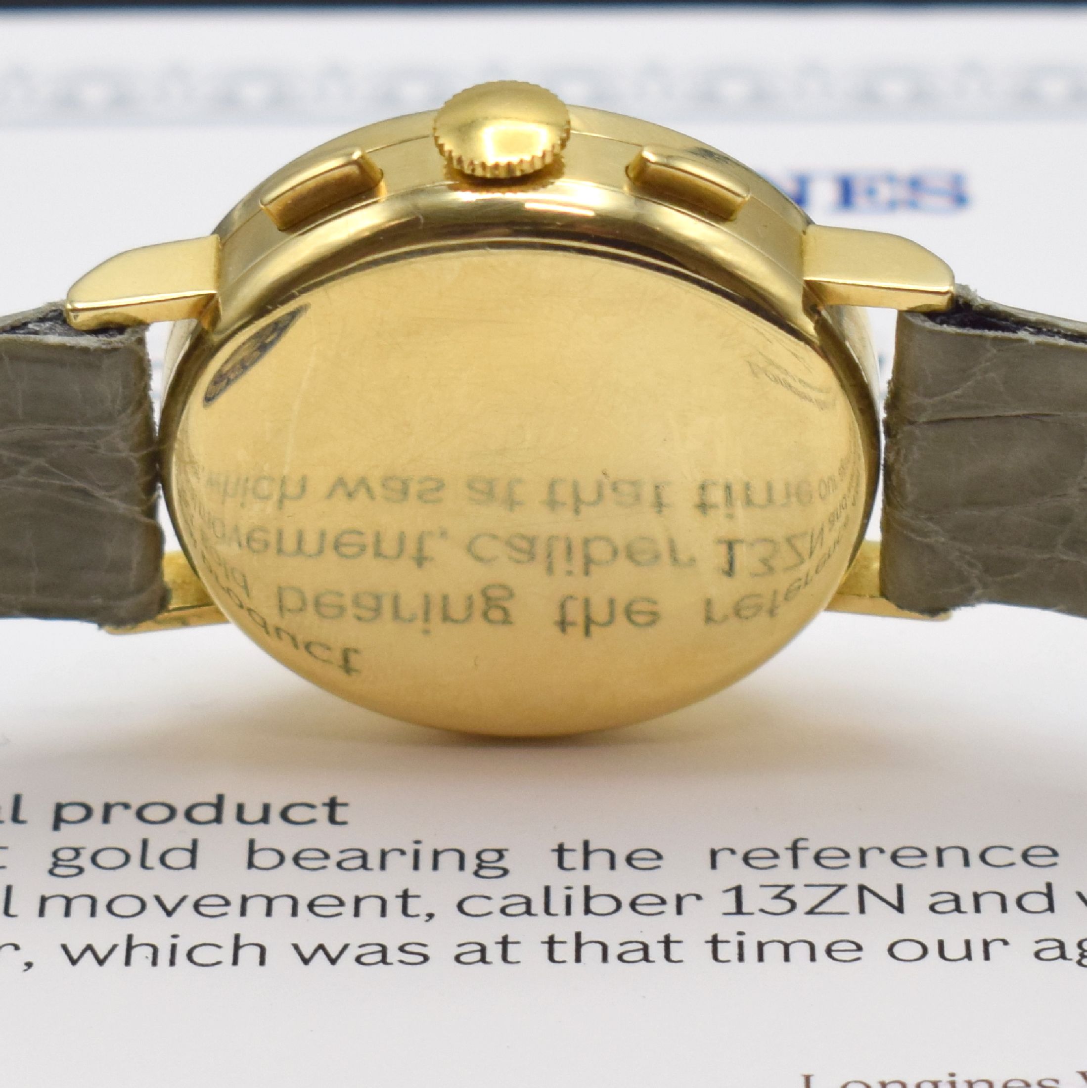 Detail d: LONGINES 13ZN Flyback-Chronograph in GG 750/000 Referenz 4381, Schweiz um 1940, Schweiz lt. beiliegendem Archivauszug verk. nach Italien 1940, ...