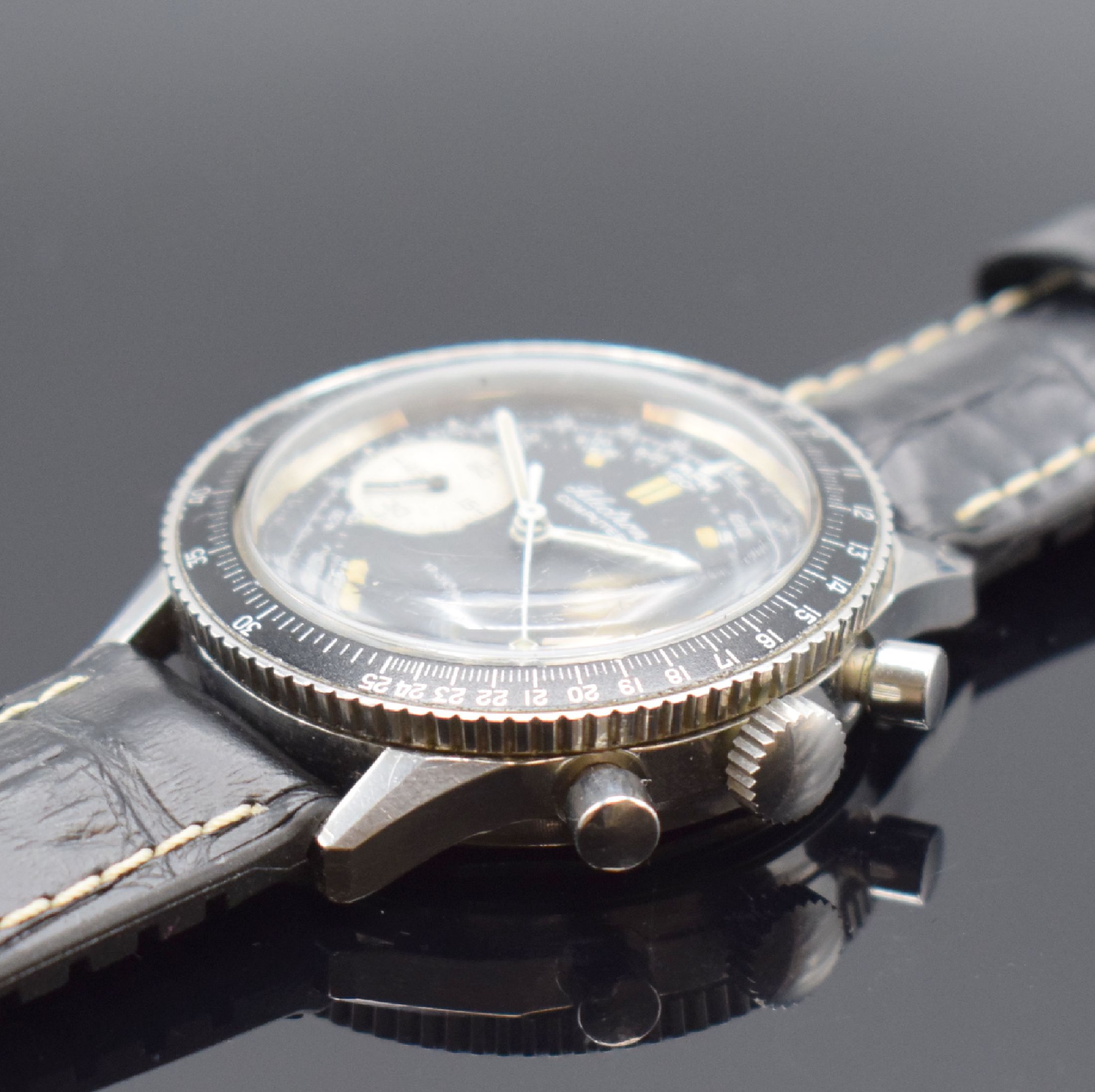 Detail b: SELECTRON Computer Olech & Weiss sportlicher Herrenchronograph in Stahl, Schweiz um 1970, Handaufzug, verschr. Geh., schwarze ...