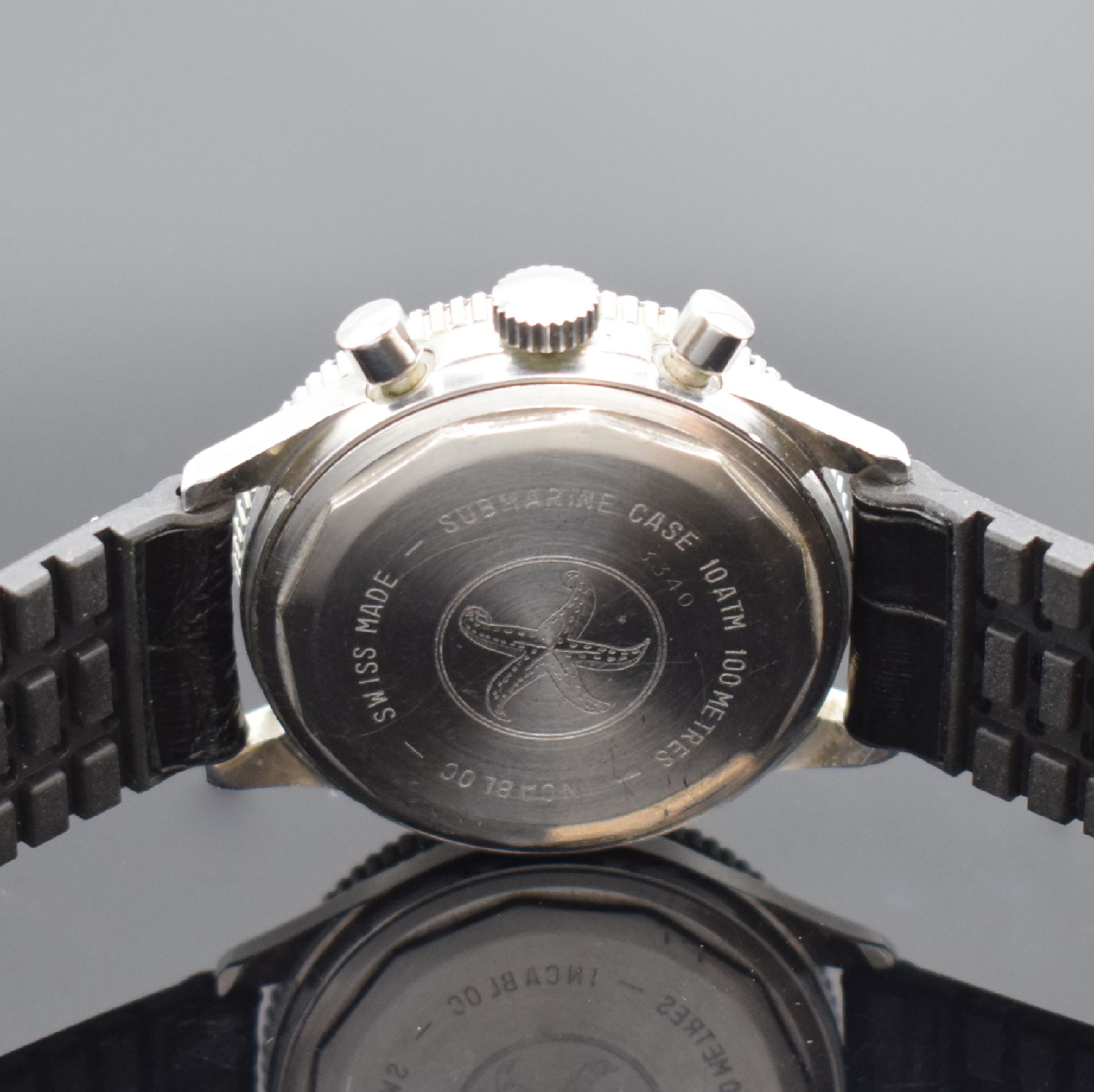 Detail c: SELECTRON Computer Olech & Weiss sportlicher Herrenchronograph in Stahl, Schweiz um 1970, Handaufzug, verschr. Geh., schwarze ...