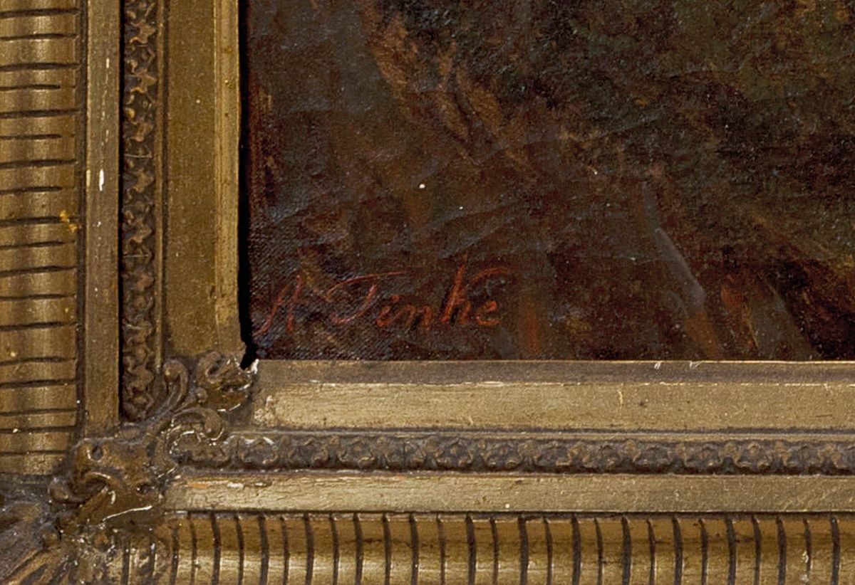 Detail a: Auguste Finke, Malerin des 19. Jh., Blick auf die Stadt und das Schloß Heidelberg, Öl/Lwd, links unten signiert, altersbedingt krakeliert, min. ...