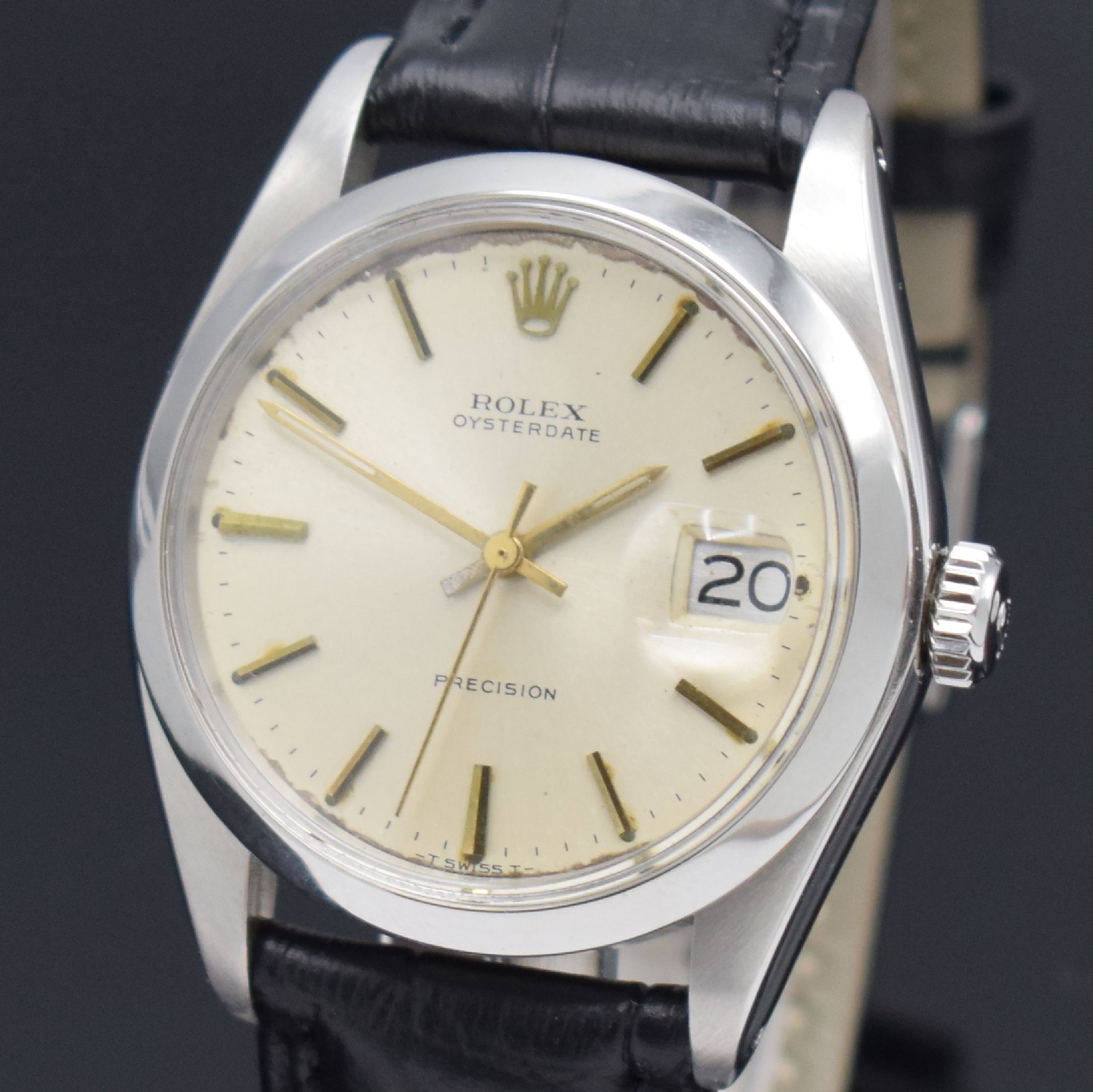 Detail a: ROLEX Oysterdate Precision Herrenarmbanduhr Referenz 6694, Schweiz um 1974, Handaufzug, verschr. Edelstahlgeh., silb. Zifferbl. z. T. altersbed. ...