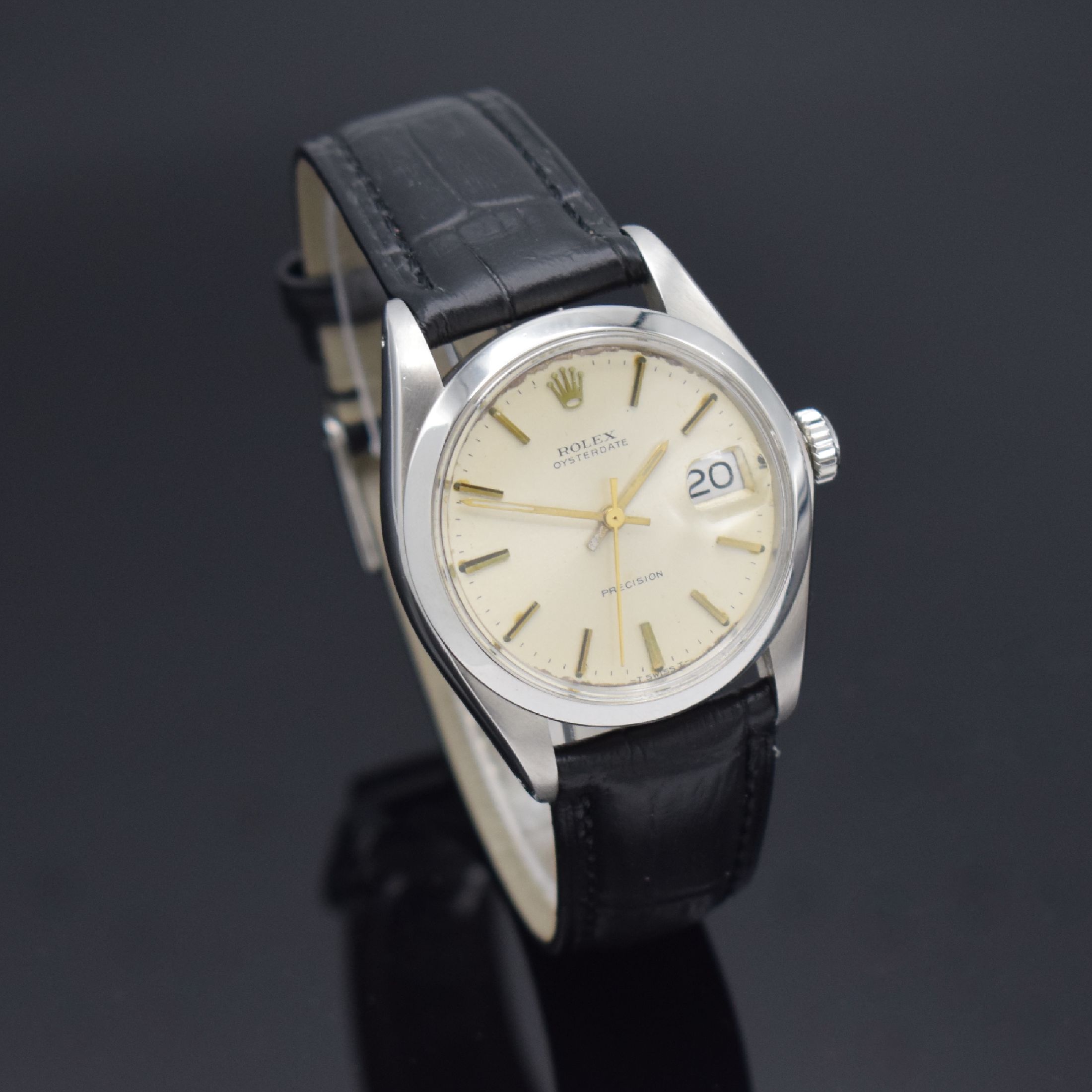 Detail b: ROLEX Oysterdate Precision Herrenarmbanduhr Referenz 6694, Schweiz um 1974, Handaufzug, verschr. Edelstahlgeh., silb. Zifferbl. z. T. altersbed. ...