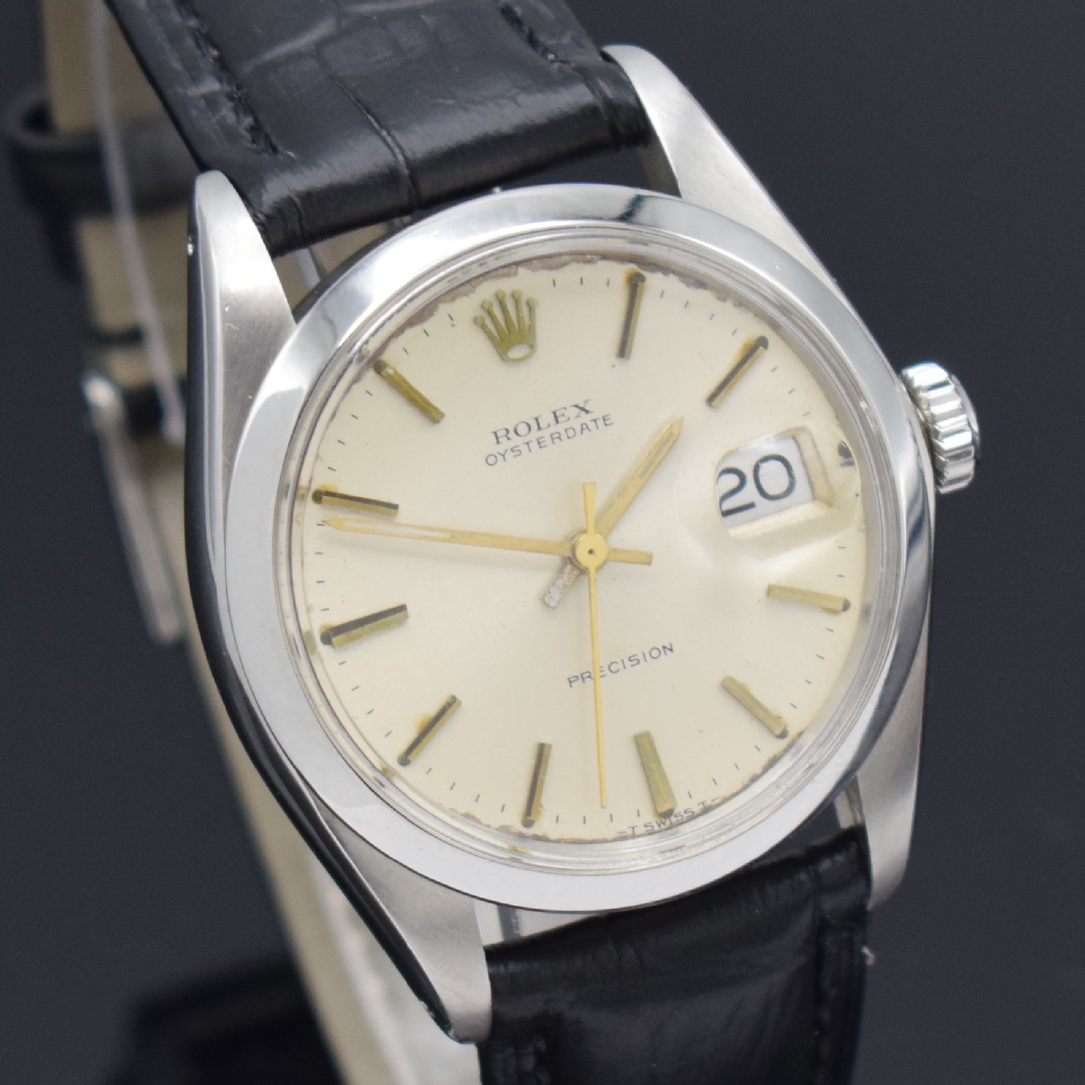 Detail c: ROLEX Oysterdate Precision Herrenarmbanduhr Referenz 6694, Schweiz um 1974, Handaufzug, verschr. Edelstahlgeh., silb. Zifferbl. z. T. altersbed. ...