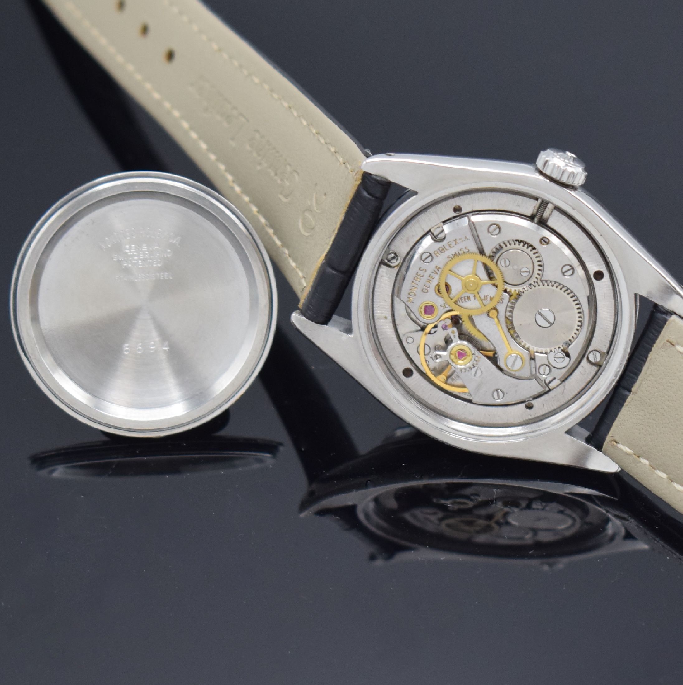 Detail d: ROLEX Oysterdate Precision Herrenarmbanduhr Referenz 6694, Schweiz um 1974, Handaufzug, verschr. Edelstahlgeh., silb. Zifferbl. z. T. altersbed. ...