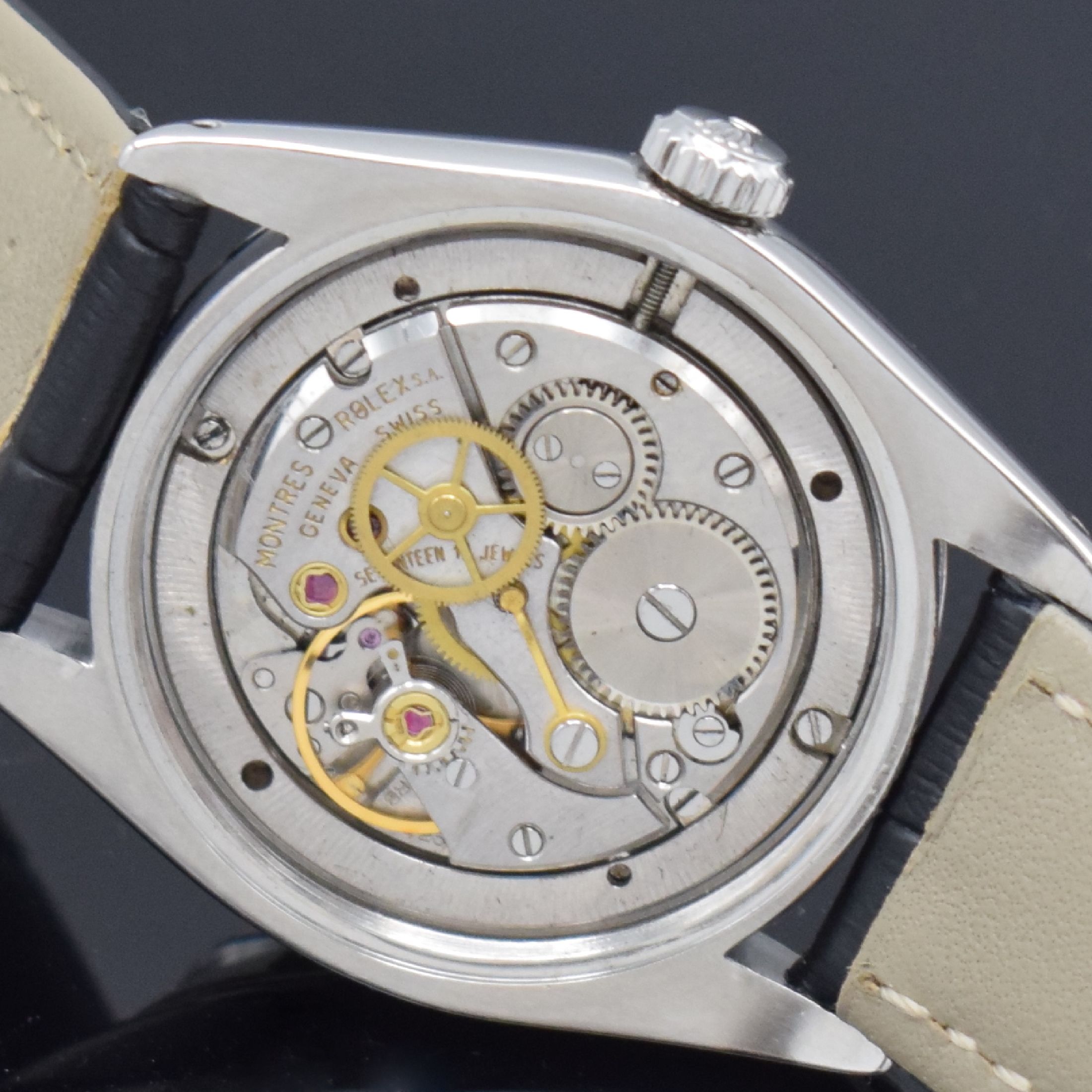 Detail e: ROLEX Oysterdate Precision Herrenarmbanduhr Referenz 6694, Schweiz um 1974, Handaufzug, verschr. Edelstahlgeh., silb. Zifferbl. z. T. altersbed. ...