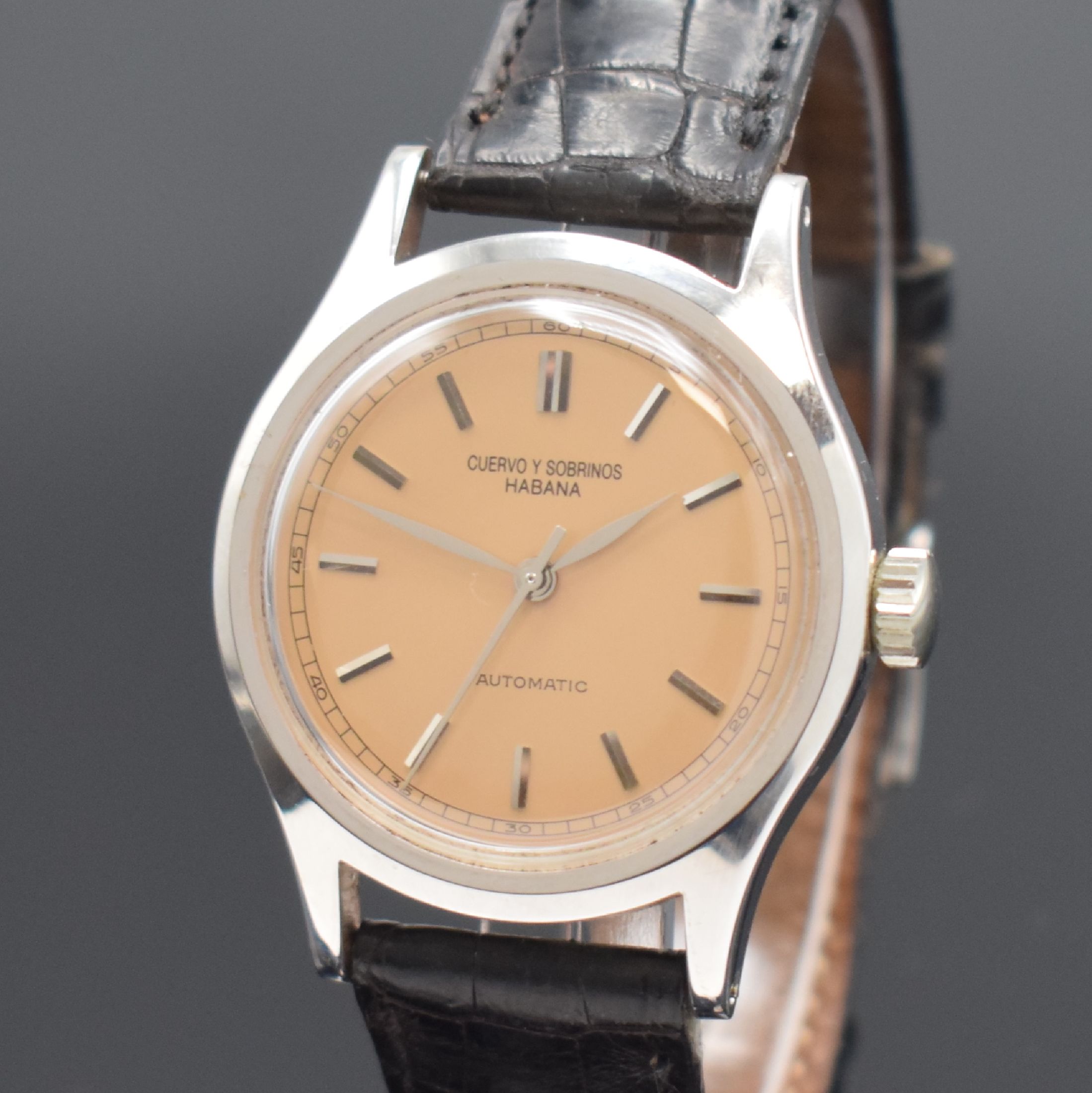 Detail a: CUERVO Y SOBRINOS Herrenarmbanduhr in WG 750/000, Schweiz / Kuba um 2000, Automatik, verschr. Geh., rhodiniert (seitlich ber.), cremefarb. Zifferbl. ...