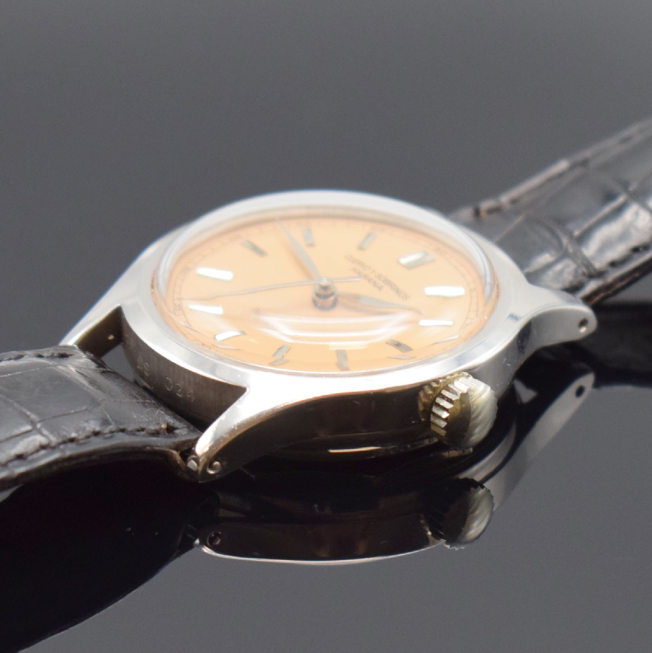 Detail b: CUERVO Y SOBRINOS Herrenarmbanduhr in WG 750/000, Schweiz / Kuba um 2000, Automatik, verschr. Geh., rhodiniert (seitlich ber.), cremefarb. Zifferbl. ...