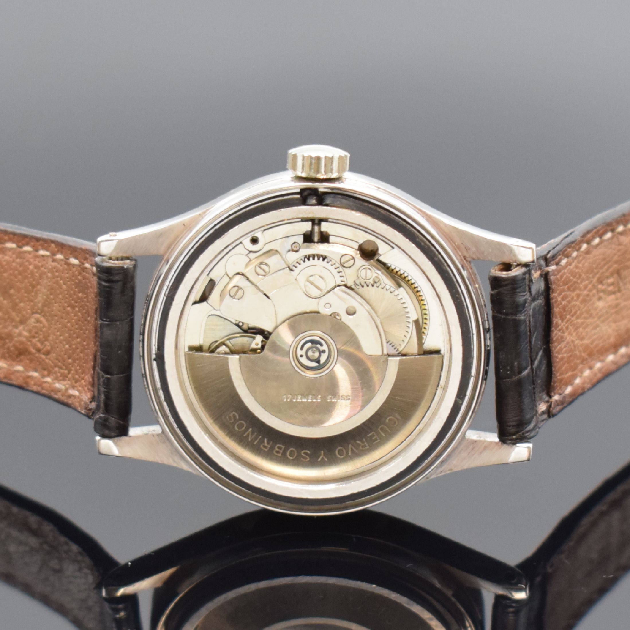 Detail d: CUERVO Y SOBRINOS Herrenarmbanduhr in WG 750/000, Schweiz / Kuba um 2000, Automatik, verschr. Geh., rhodiniert (seitlich ber.), cremefarb. Zifferbl. ...